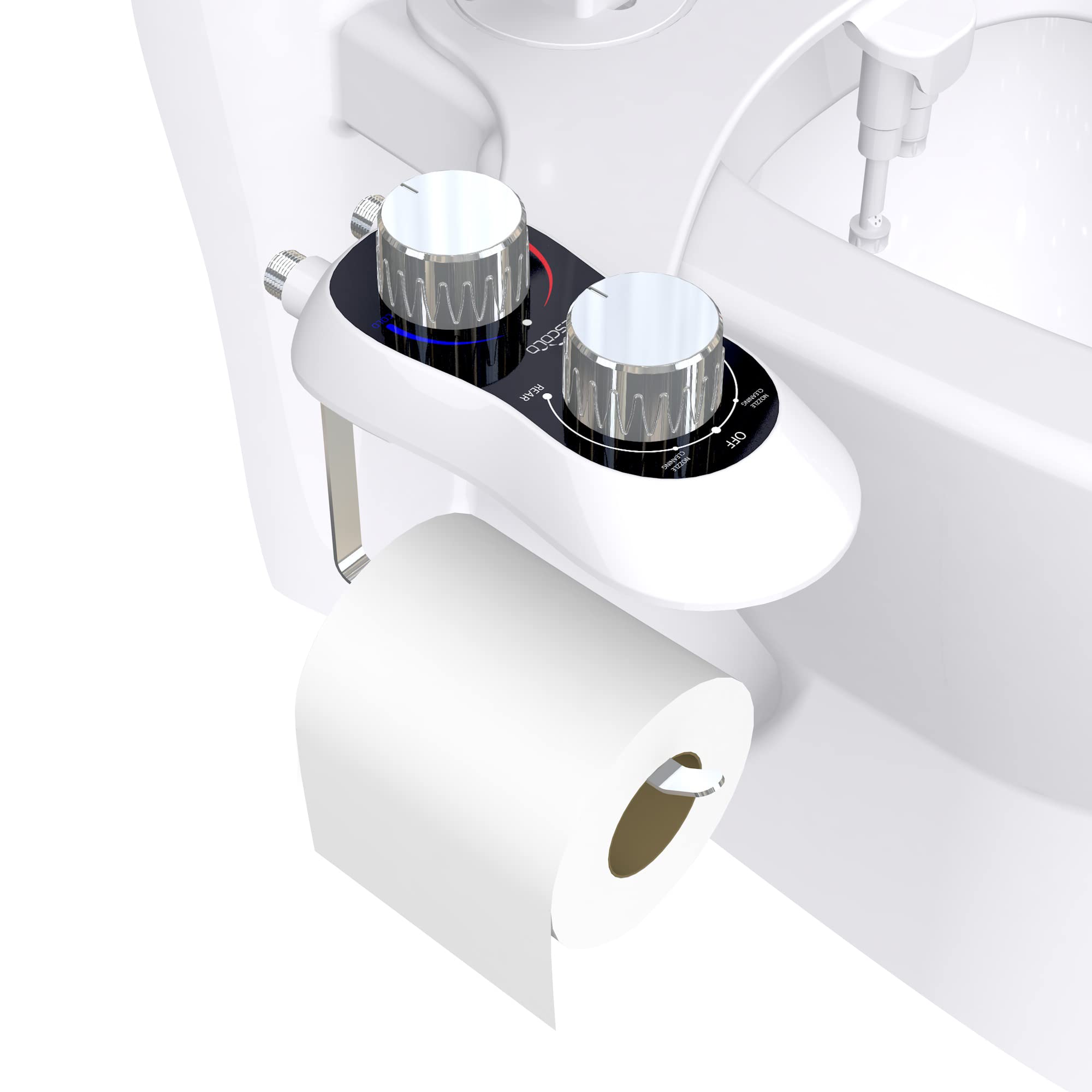 Non-Electric Bidet Toilet Seat Attachment with Hot & Cold Water - Adjustable Retractable Nozzle, Built-in Toilet Paper Holder - Perfect for Home, RV, and Travel Use