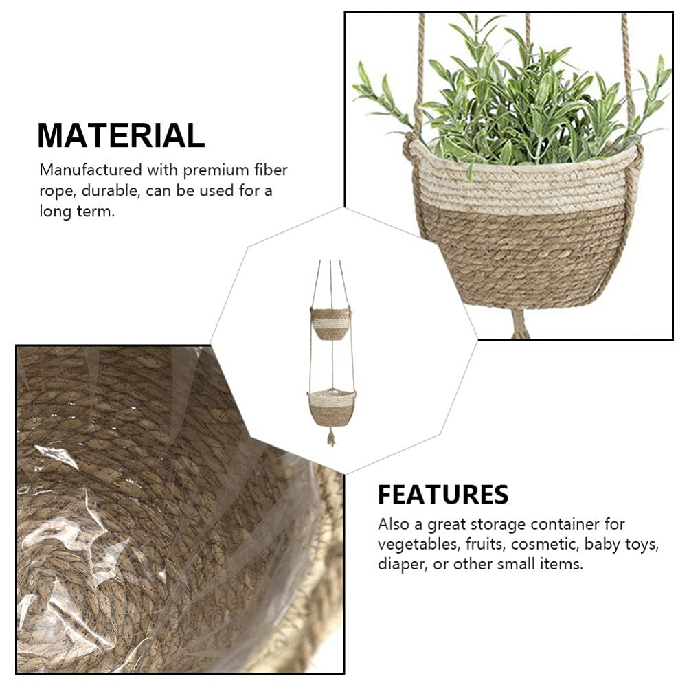 DOITOOL 1 Set Hanging Rattan Flower Pot - Foldable Woven Basket Planter for Chlorophytum, Wall Decor & Clothes Storage | Perfect for Indoor Plants, Home Organization & Small Space Gardening