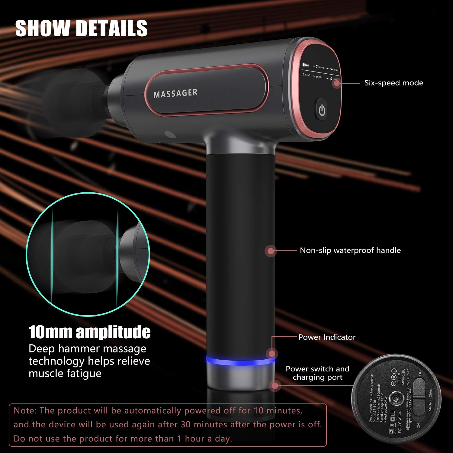 **Professional Deep Tissue Massage Gun for Athletes - 6 Heads & 6 Speed Levels, Portable Muscle Massager for Pain Relief & Recovery - Perfect for Gym, Home & Travel (Includes Hard Carrying Case)**