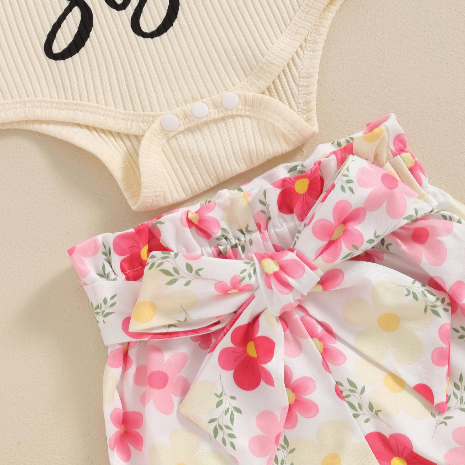 Newborn Baby Girl Outfits - Short Sleeve Ribbed Romper with Floral Shorts & Headband - Cute Auntie's Bestie Gift Set for Photoshoot, Birthday & Special Occasions