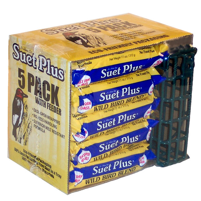 Premium Suet Plus Wild Bird Food Blend - High Energy Suet Cakes for Backyard Birds (5 Pack) - Attract Cardinals, Woodpeckers & Bluebirds - Perfect for Winter Feeding & Bird Watching