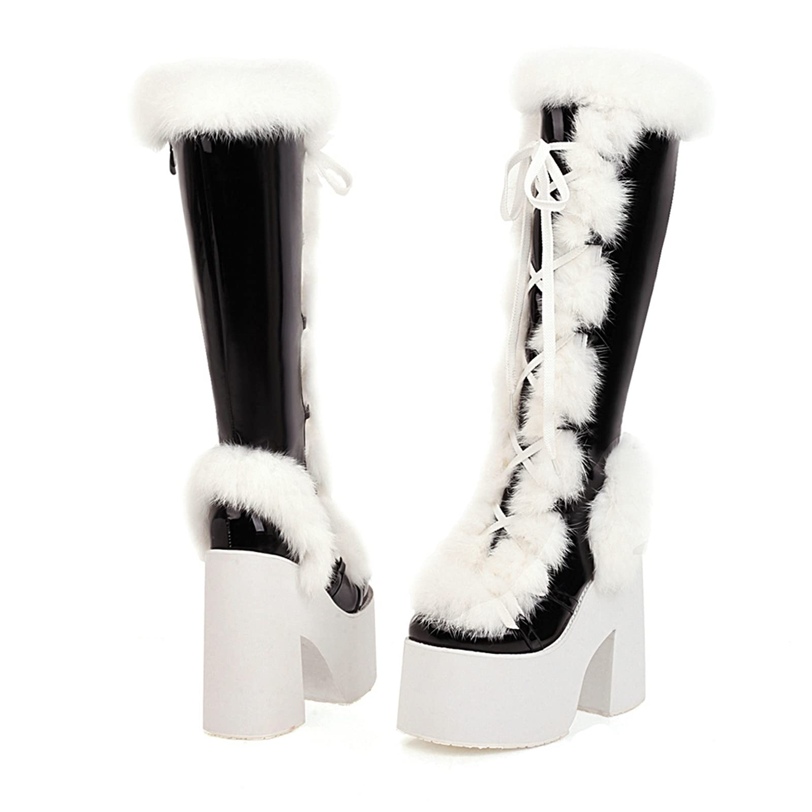 Women's Fashion Winter Knee High Platform Boots with Zipper - Block Heel Snow Boots for Cold Weather, Outdoor Walking & Street Style