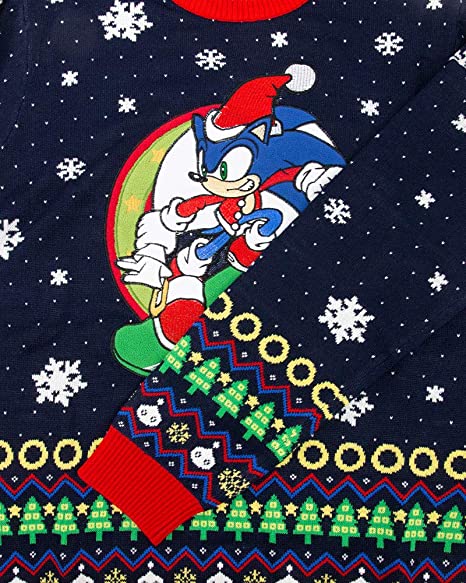 Sonic the Hedgehog Ugly Christmas Sweater - XL Size for Adults | Fun Holiday Party Outfit & Gift for Gamers