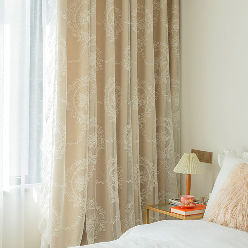 Everleigh Two Layer Lace Botanical Blackout Thermal Custom Curtains for Bedroom & Living Room - Elegant Window Treatment for Privacy & Light Control