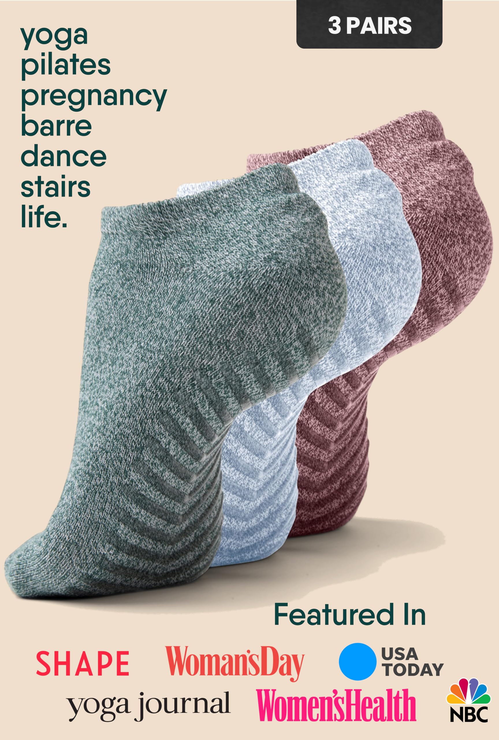 Gripjoy Non-Slip Grip Socks for Women & Men - 3 Pairs Yoga Socks with Grippers, Hospital Socks Non-Skid - Perfect for Yoga, Pilates, Barre, Hospital Use & Home Wear