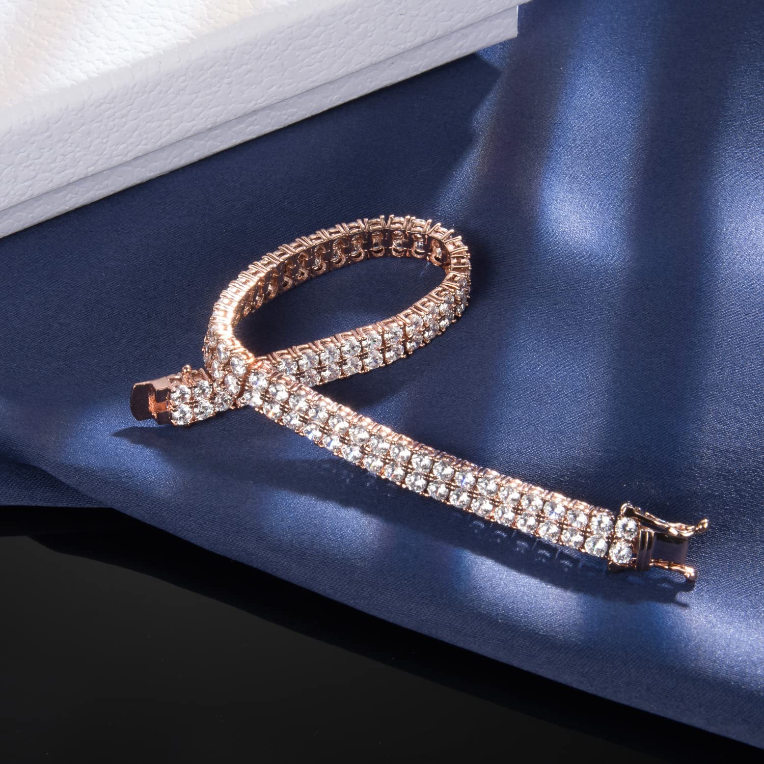 SHKA 2 Rows Tennis Bracelet 18K Gold Plated Women's Bracelet with Sparkling Cubic Zirconia - Elegant Jewelry for Weddings, Parties & Special Occasions
