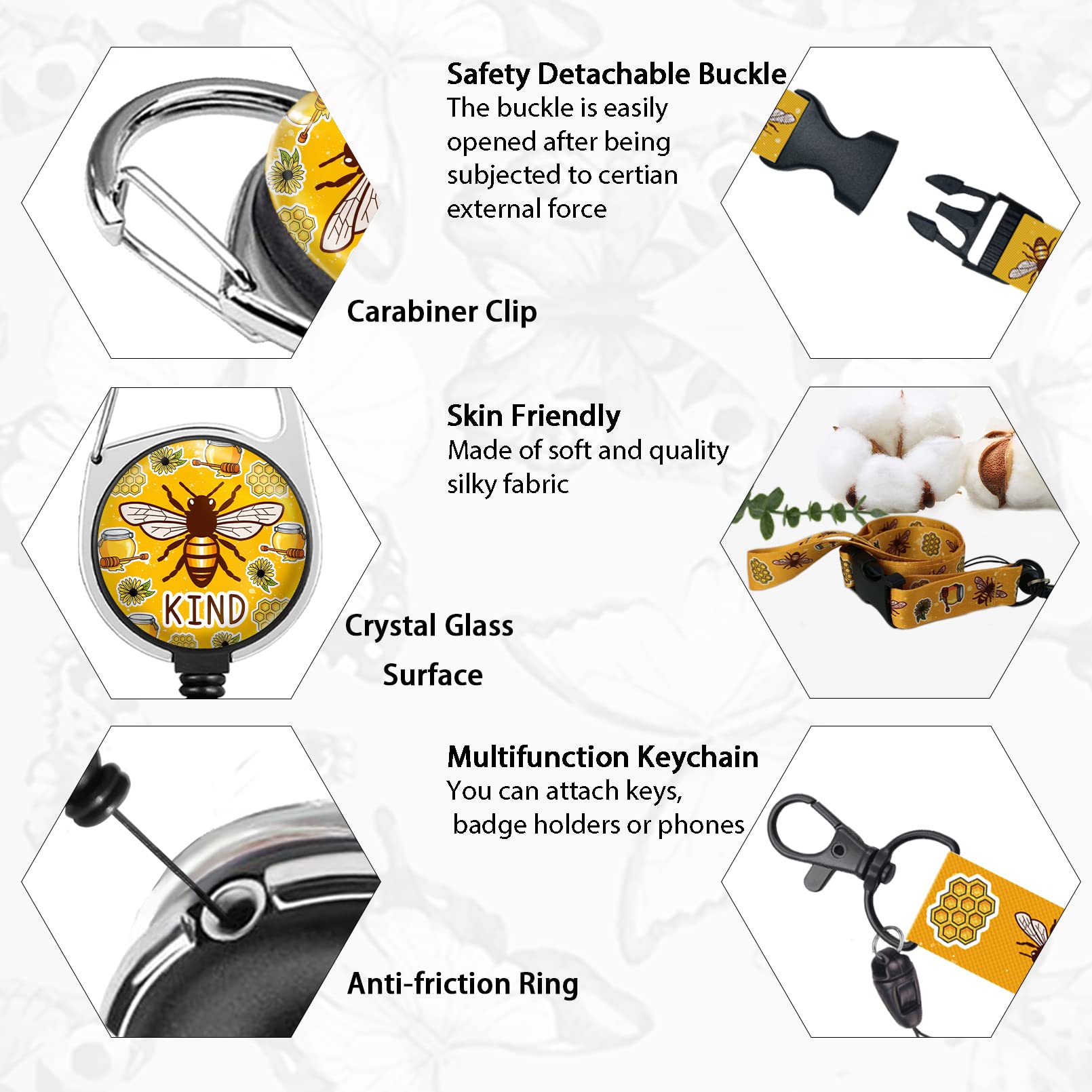 Cute Bee ID Lanyard with Retractable Badge Holder - Nurse Teacher Office Gift for Work & School