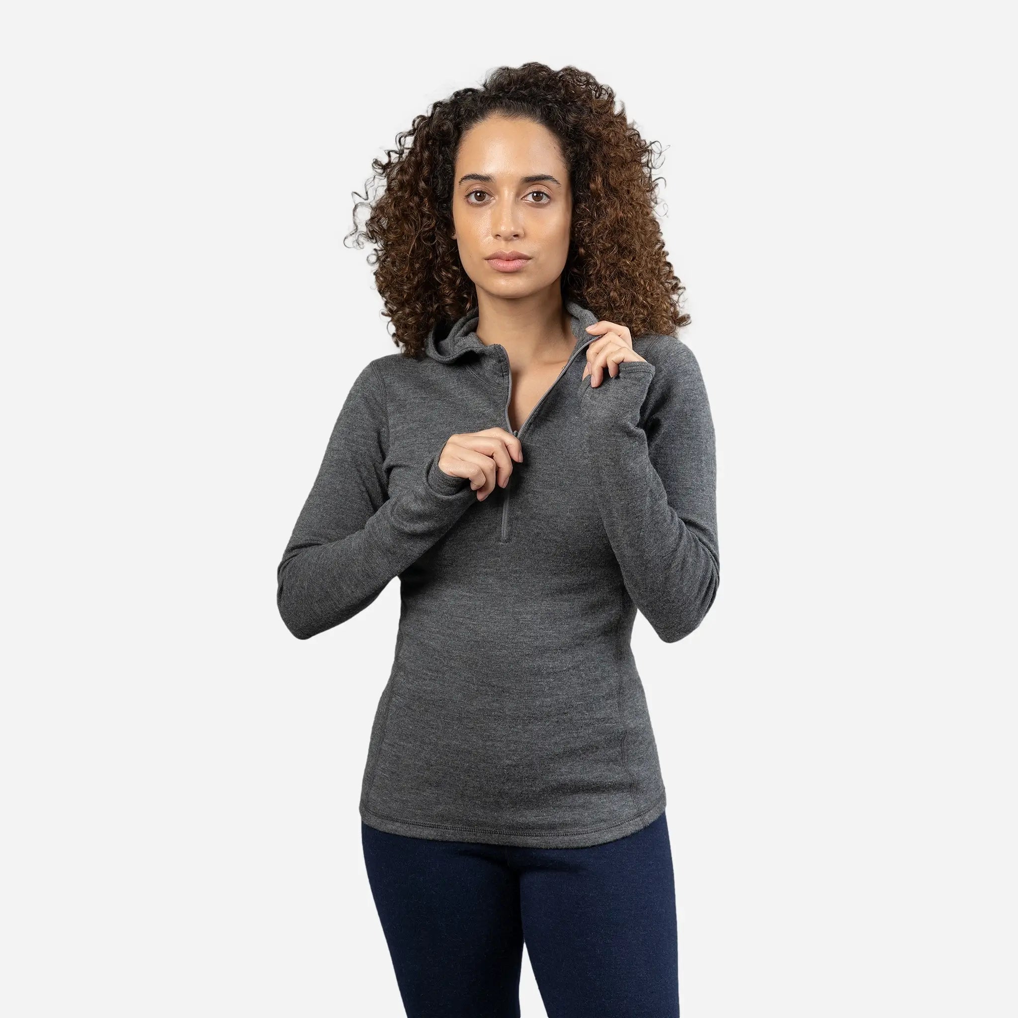 Women's Lightweight Alpaca Wool Hoodie - 300 GSM Half Zip Pullover for Outdoor Hiking & Casual Wear