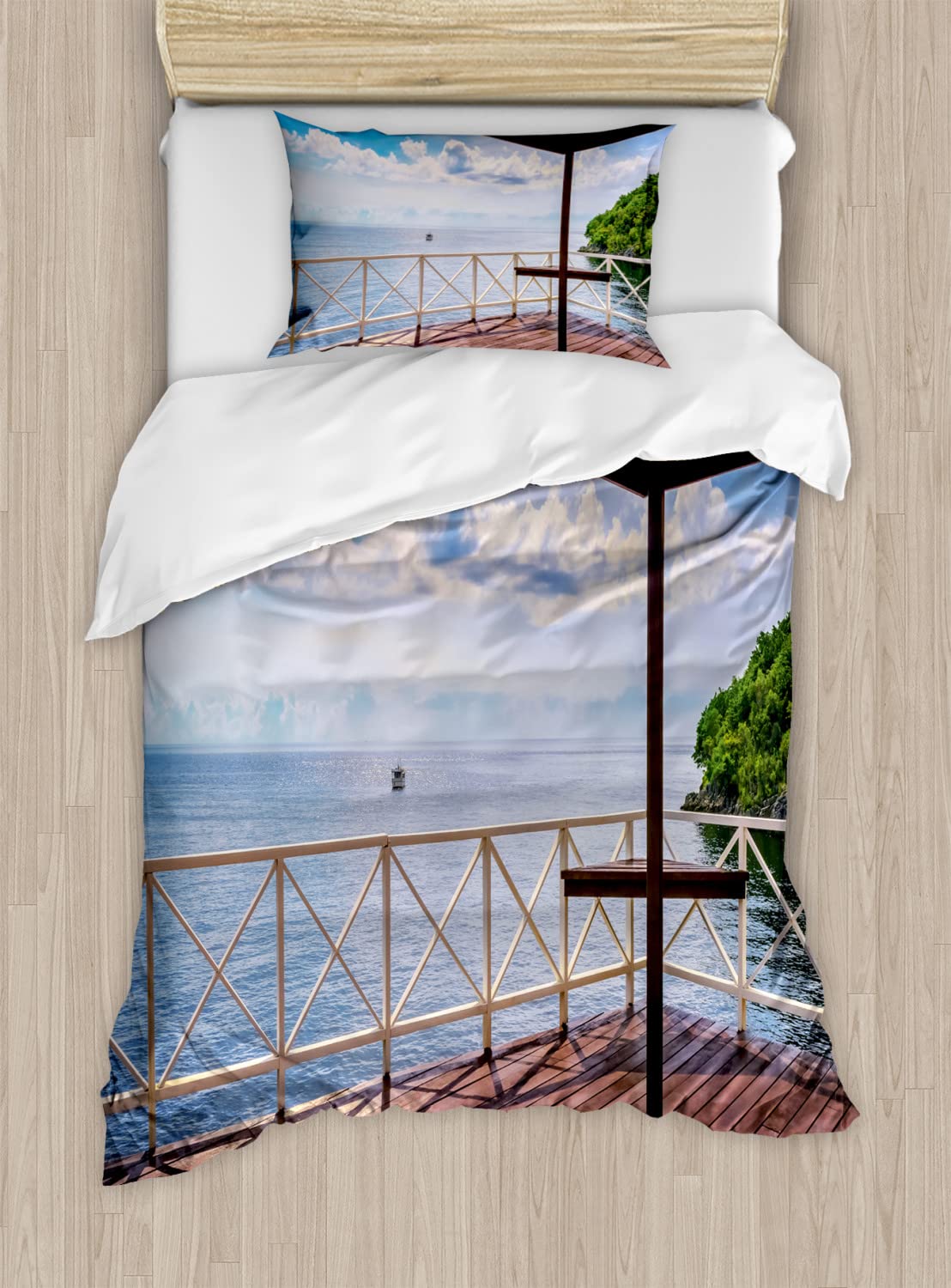 Ambesonne Modern Duvet Cover Set - Tropical Trinidad & Tobago Ocean View Photo Print, 2-Pack Twin Size Bedding with 2 Duvet Covers & Pillowcases, Multicolor - Perfect for Beach House Decor, Guest Room, or Tropical Themed Bedroom