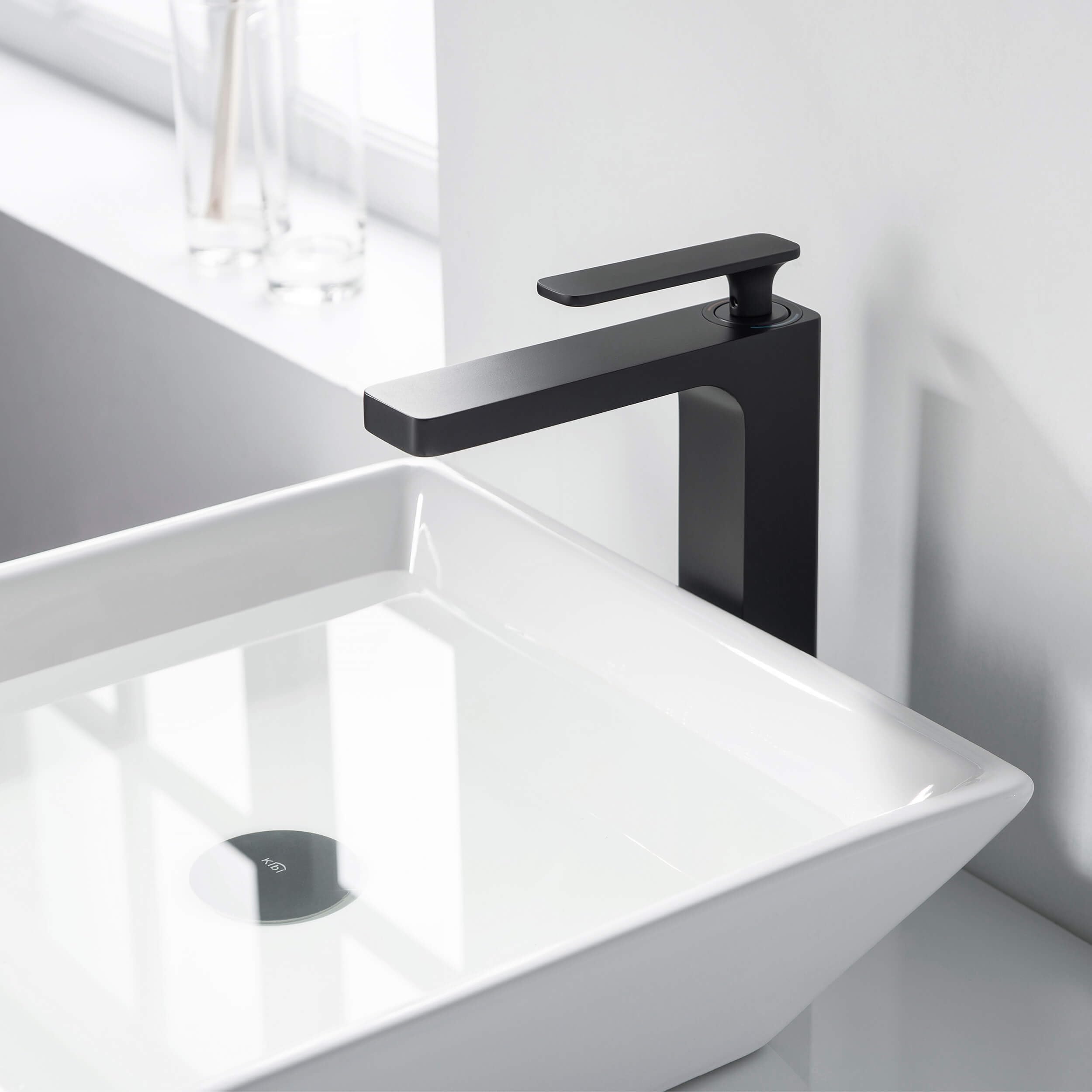 KIBI KBF1007 Infinity Single Handle Bathroom Vanity Sink Faucet - Solid Brass Lavatory Faucet with Water Supply Hose - Durable Corrosion-Resistant Matte Black Finish - Includes Pop-Up Drain - Perfect for Modern Bathroom Renovation and Home Upgrade