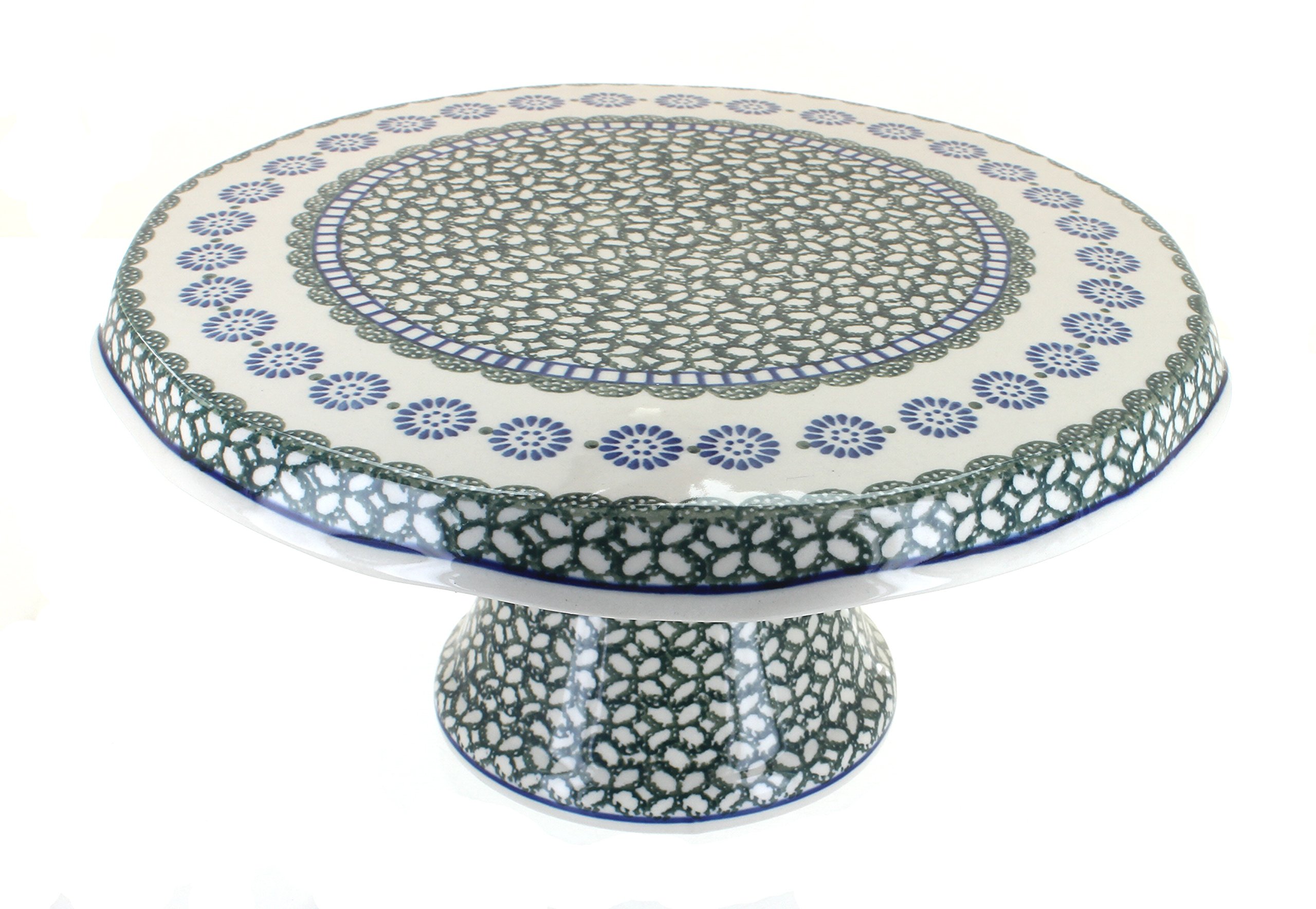 Hand-Painted Blue Rose Polish Pottery Maia Cake Plate - Elegant Ceramic Serving Dish for Desserts, Cakes & Tea Parties - Perfect for Weddings, Anniversaries & Special Occasions