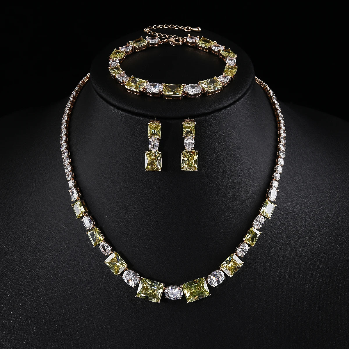Luxury Cubic Zirconia 3-Piece Jewelry Set for Women - Necklace, Earrings & Bracelet - Wedding Bridal Accessories - Perfect for Bridal Shower, Anniversary & Formal Events