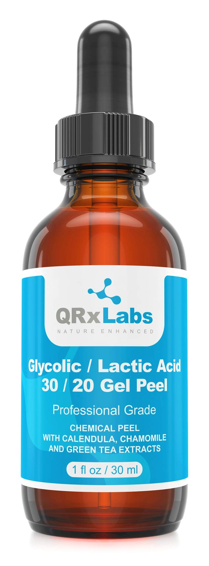 QRxLabs Glycolic Acid 30% & Lactic Acid 20% Gel Peel with Calendula, Chamomile & Green Tea Extracts - Professional Chemical Face Peel for Acne Scars, Wrinkles, Fine Lines & Collagen Boost - AHA Exfoliating Treatment for Brighter, Smoother Skin - Perfect for At-Home Facial & Anti-Aging Routine