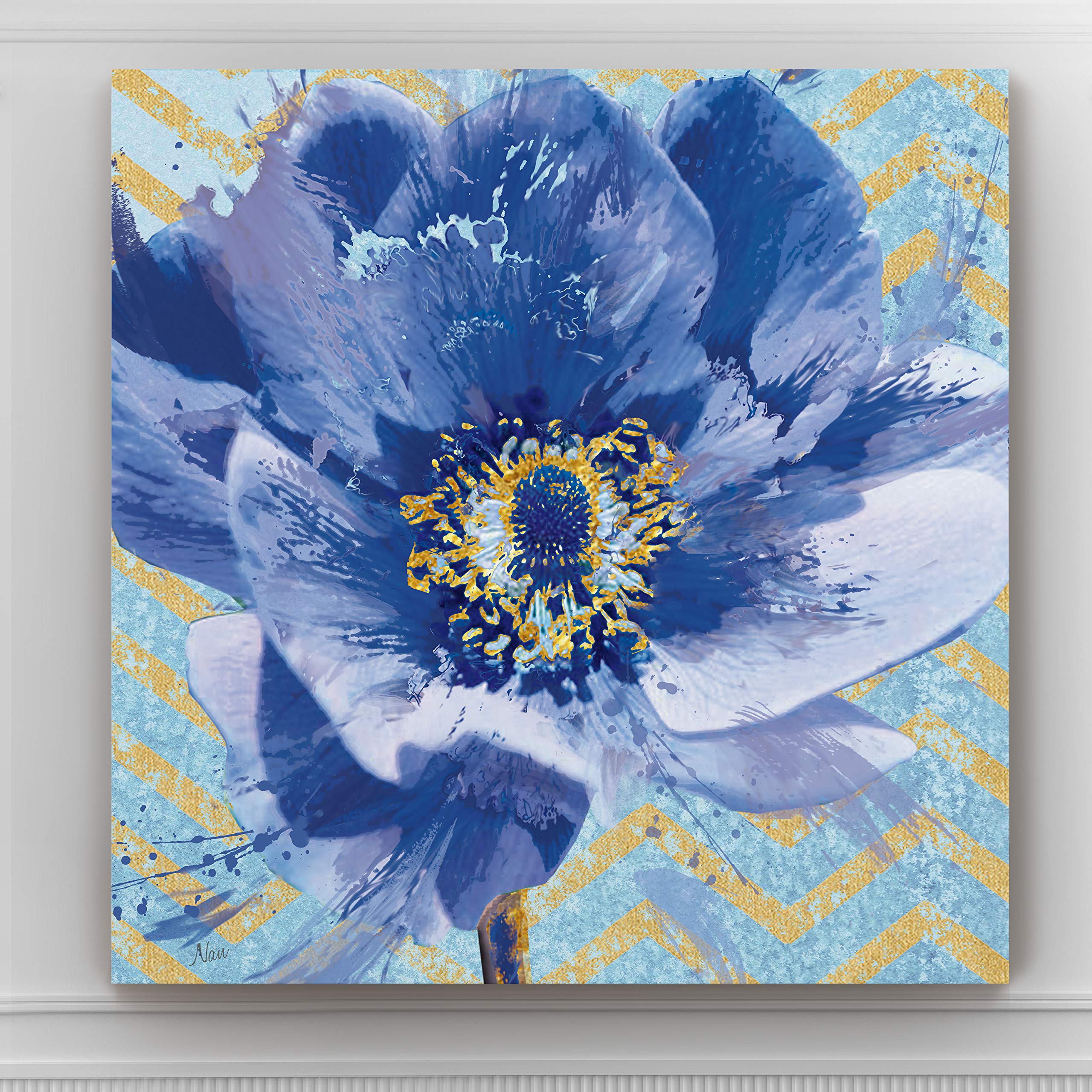 Modern Floral Abstract Canvas Wall Art - Blue & Yellow Aesthetic Painting for Home Decor | 24x24 Inch Gallery Wrapped Print | Perfect for Bedroom, Living Room, Kitchen & Office Wall Decor | Ready to Hang