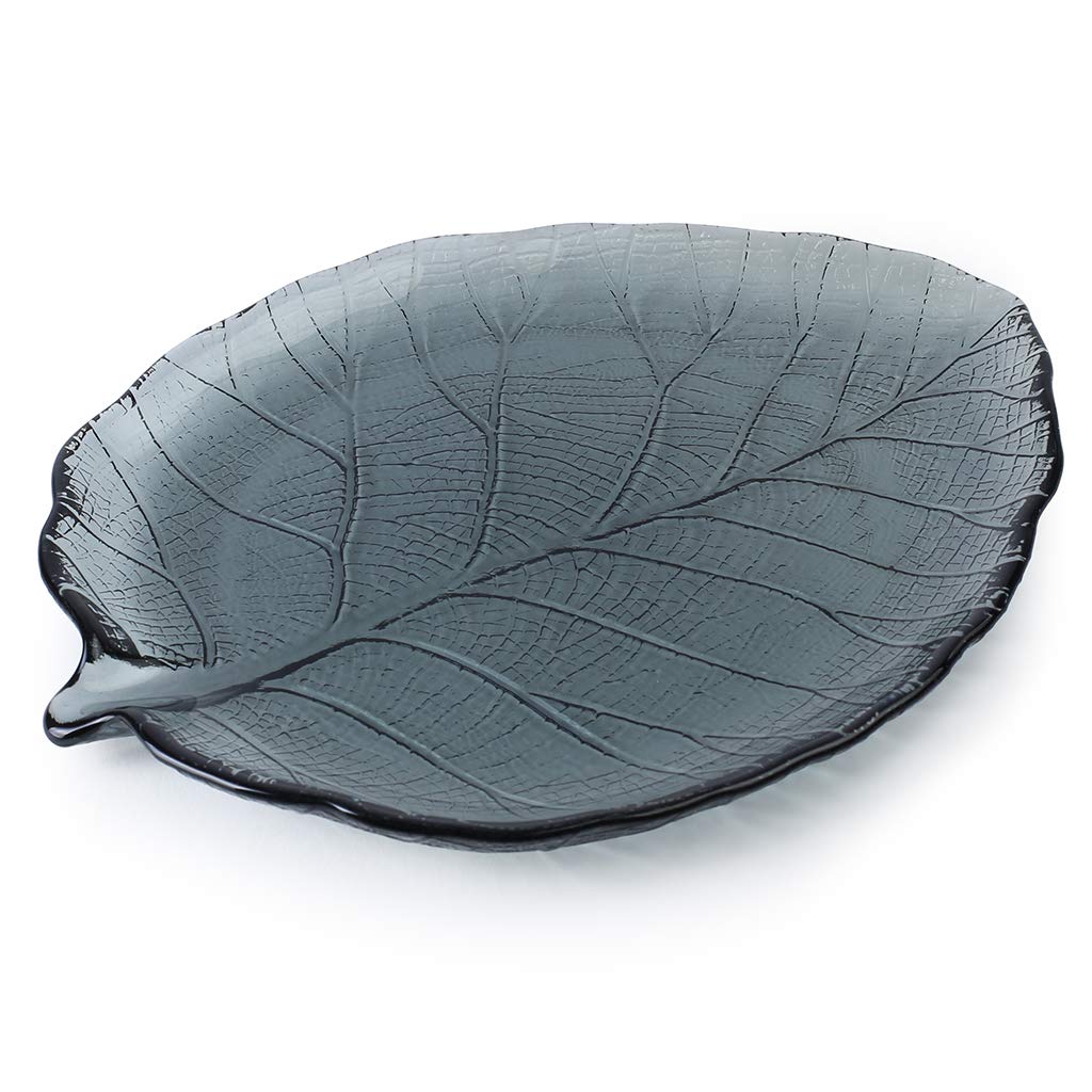 Smoky Grey Small Glass Leaf Plate - Elegant Dinnerware for Salads, Desserts & Appetizers | Perfect for Parties, Weddings & Home Decor