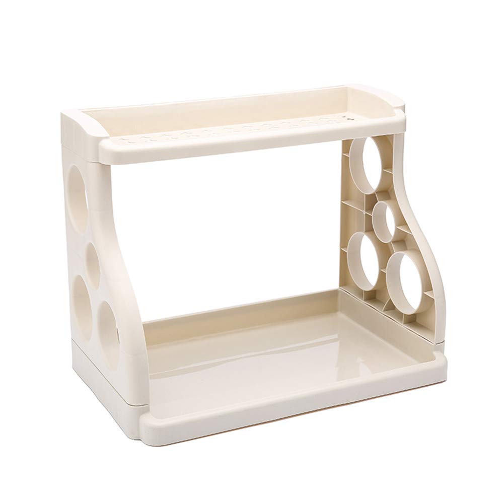 Plastic Shelf Storage Rack - Kitchen Organizer Basket for Spices, Seasonings & Utensils - Beige Cupboard Shelf Organizer - Perfect for Pantry, Cabinet & Countertop Storage