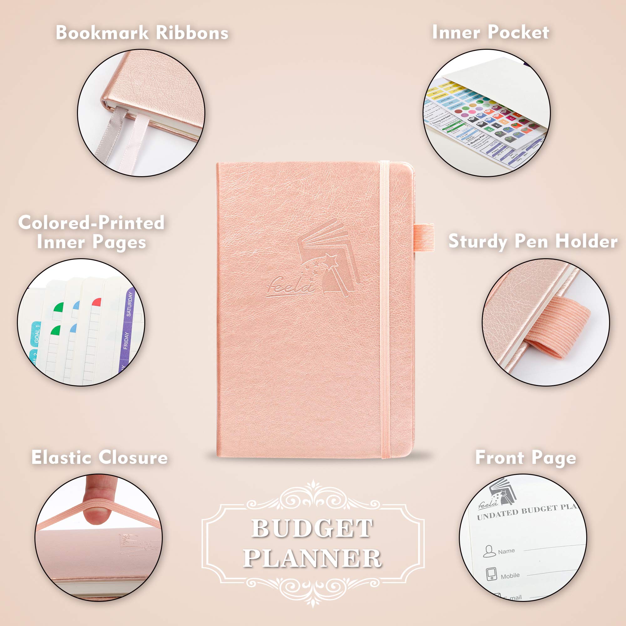 2025 Budget Planner - Undated Monthly Financial Organizer with Expense Tracker, Budget Envelopes & Stickers | A5 Hardcover Money Journal with Pen & User Manual | Perfect for Personal Finance, Bill Management & Savings Goals (Rose Gold)