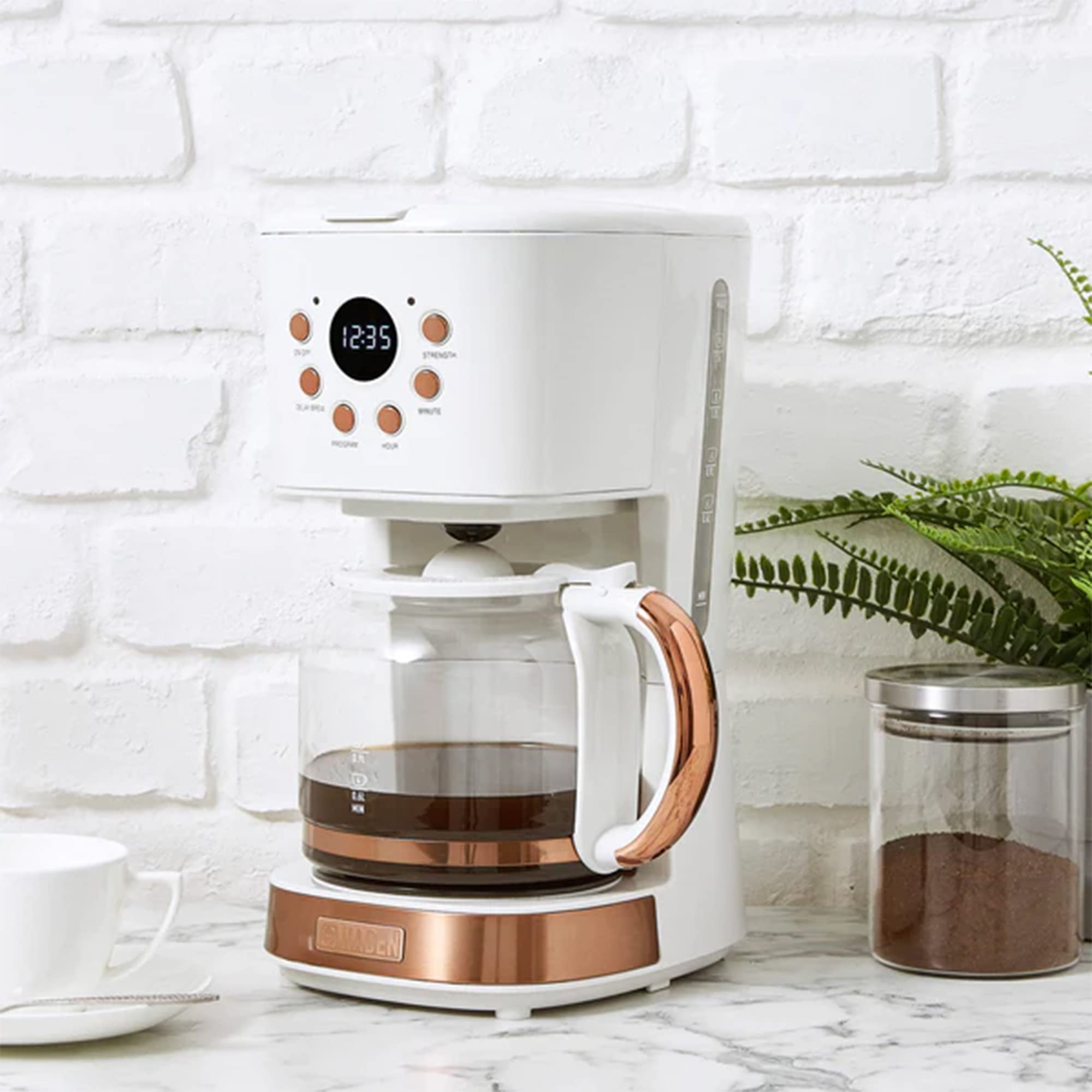 Haden 12 Cup Programmable Drip Coffee Maker with Auto Shut-Off & Reusable Filter - Ivory & Copper Coffee Machine for Home, Office & Kitchen Use