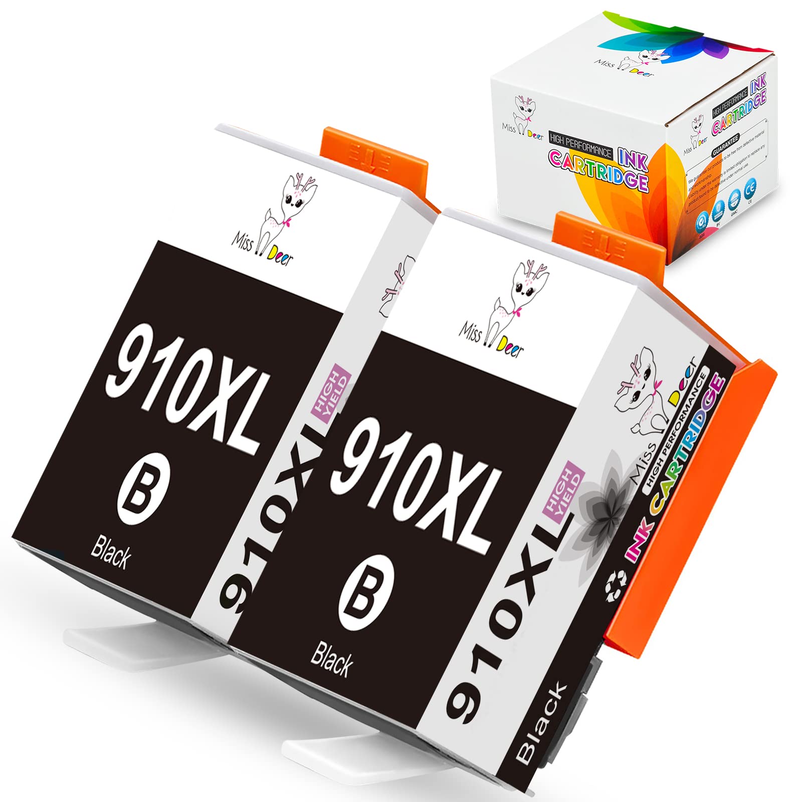 MS DEER Upgraded Compatible 910XL Ink Cartridges Combo Pack (2-Pack) - Replacement for HP 910XL/HP910/HP910XL - Works with OfficeJet Pro 8025/8035/8028/8020/8022 & OfficeJet 8010/8012 Printers - High Yield Black Ink for Home & Office Printing Needs