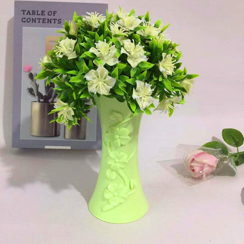 White Plastic Relief Vase - Elegant Flower Arrangement Pot for Home & Office Decor | Perfect for Table Centerpieces, Wedding Decorations & Gift Giving