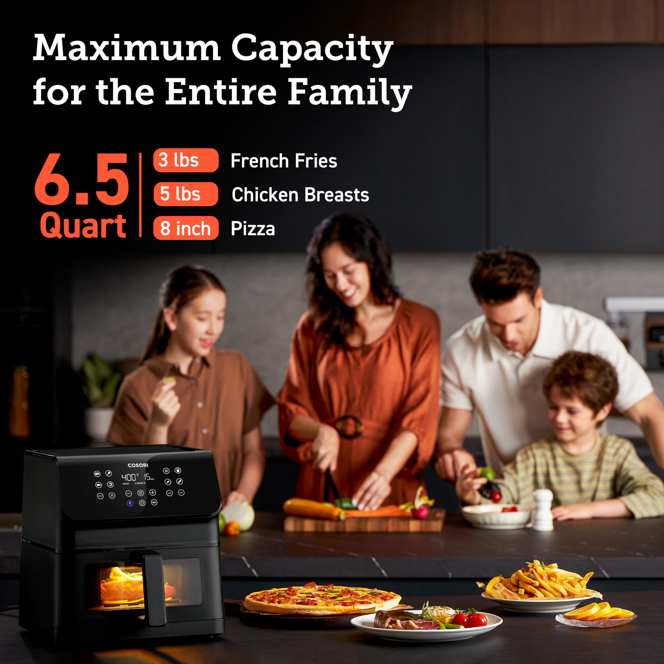COSORI 6.5 Quart Clear Window Air Fryer with 12 One-Touch Presets - Large Compact Nonstick Airfryer Oven with Dishwasher-Safe Basket - Includes Cookbook & Online Recipes - Perfect for Family Meals, Healthy Snacks & Quick Cooking