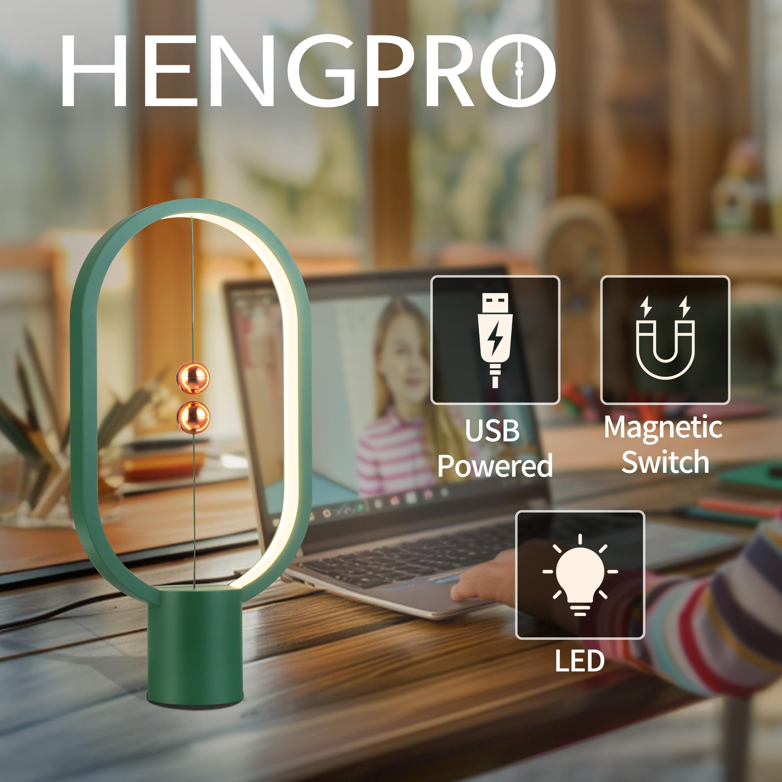 Heng Balance Light - USB Powered LED Table Lamp with Magnetic Switch, Dimmable Eye Protection Night Light - Perfect for Bedside, Dorm, Office Decor & Gift Giving (Ideal for Reading, Relaxation & Nighttime Use)
