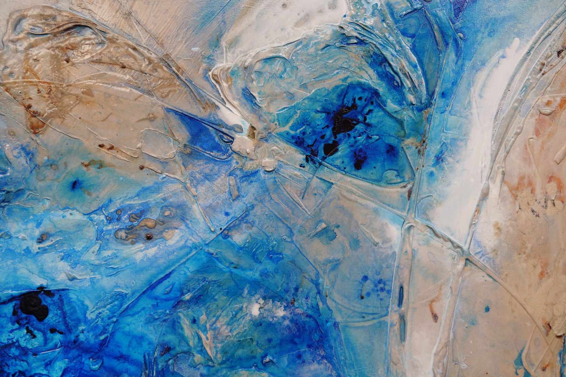 Blue Cream Textured Abstract Painting - 190cm x 100cm Sapphire Casbah Wall Art for Living Room, Bedroom & Office Decor | Modern Large Canvas Artwork