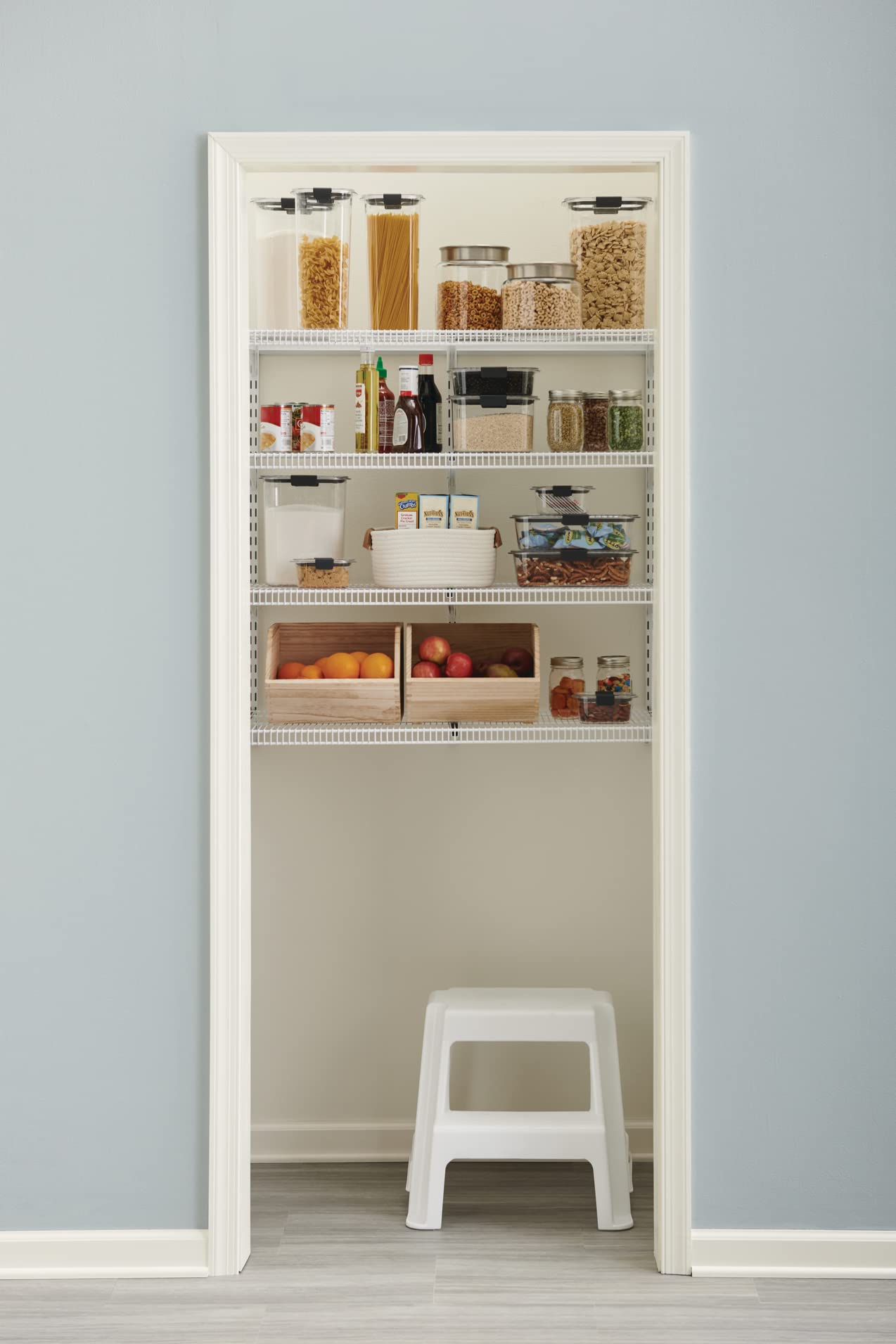 Rubbermaid 36-Inch White Wall Mount Pantry Organizer Shelf System - 4-Tier Wire Shelving with Mounting Hardware - Space Saving Storage for Kitchen, Closet, Garage & Home Organization