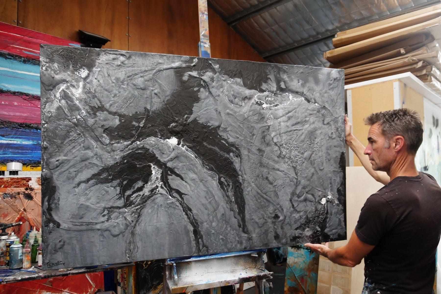 160cm x 100cm Black Grey Textured Abstract Cashmere Painting - Modern Wall Art for Living Room, Bedroom & Office Decor