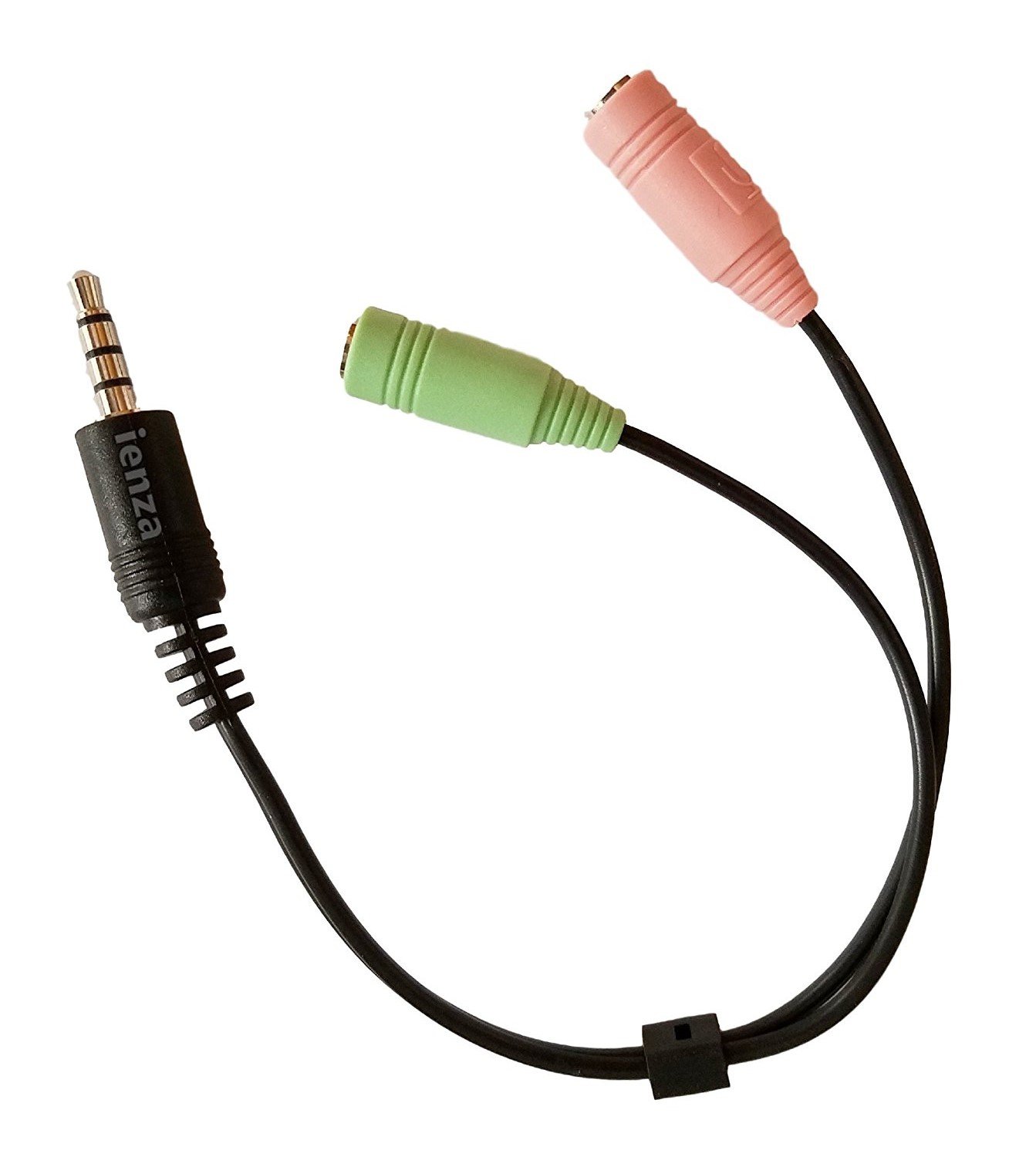 iEnza® 3.5mm 4-Pole Male to Dual Female Headset Adapter - Convert Single 3.5mm Jack to Separate Microphone & Headphone Ports - Compatible with PC, Laptop, Gaming Headsets - Perfect for Online Meetings, Gaming & Audio Recording