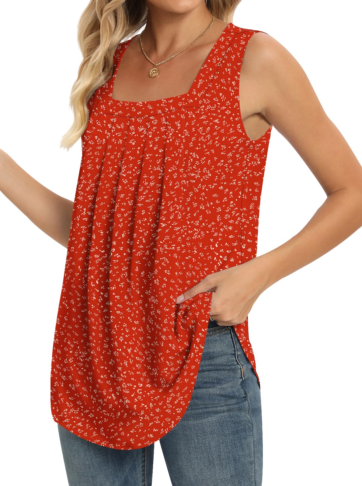 2024 Women's Summer Tank Tops - Sleeveless Pleated Square Neck Casual Shirts | Loose Fit Comfortable Blouse for Beach, Vacation & Everyday Wear
