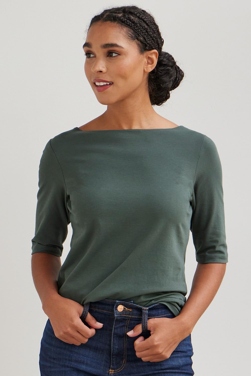 Organic Pima Cotton Women's Half Sleeve Boat Neck T-Shirt - Soft & Breathable Casual Top for Summer, Work & Everyday Wear