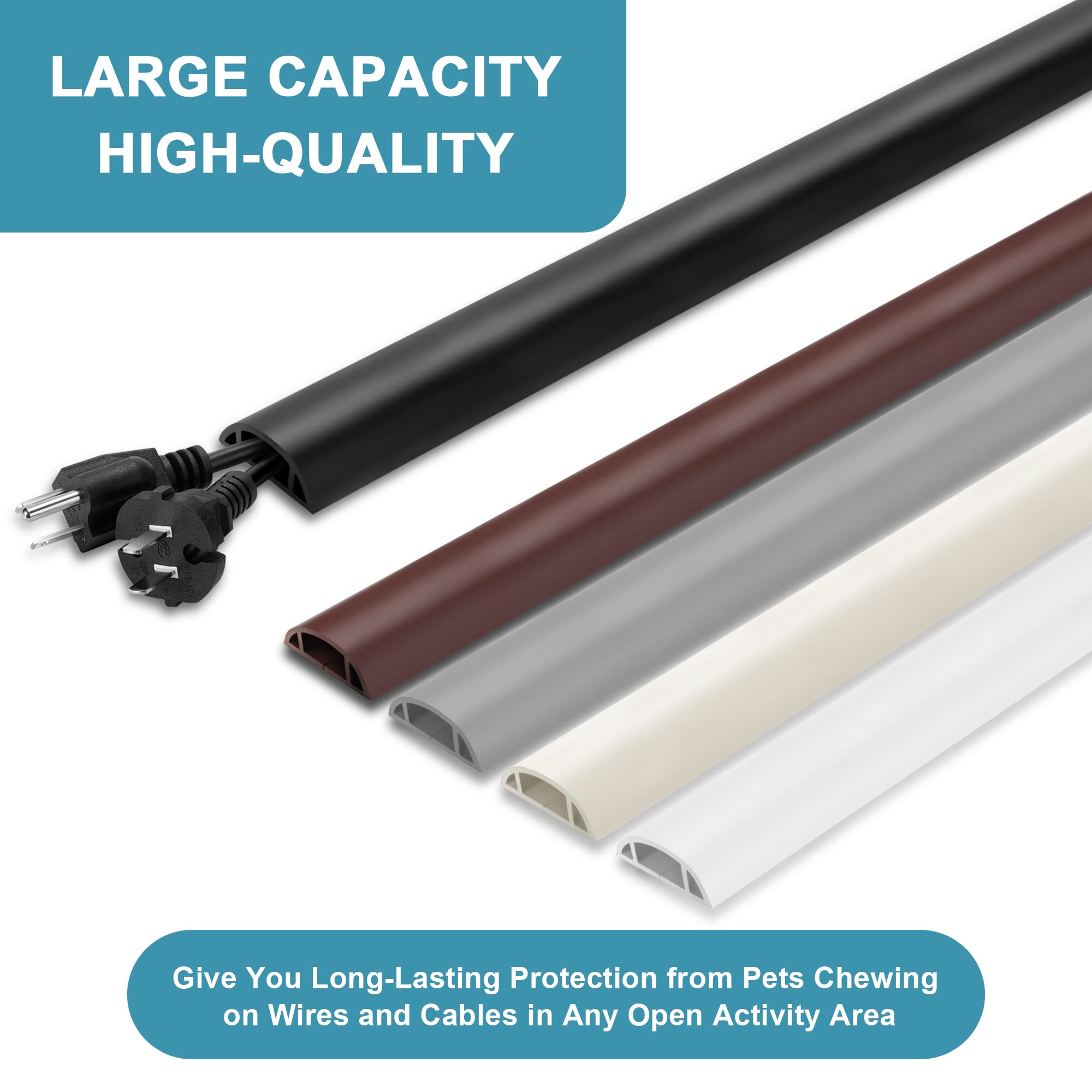 3ft Beige Floor Cable Cover - Low Profile Cord Hider for Wires on Hardwood, Carpet & Office Floors | Safe Cable Management Solution for Home & Workspace