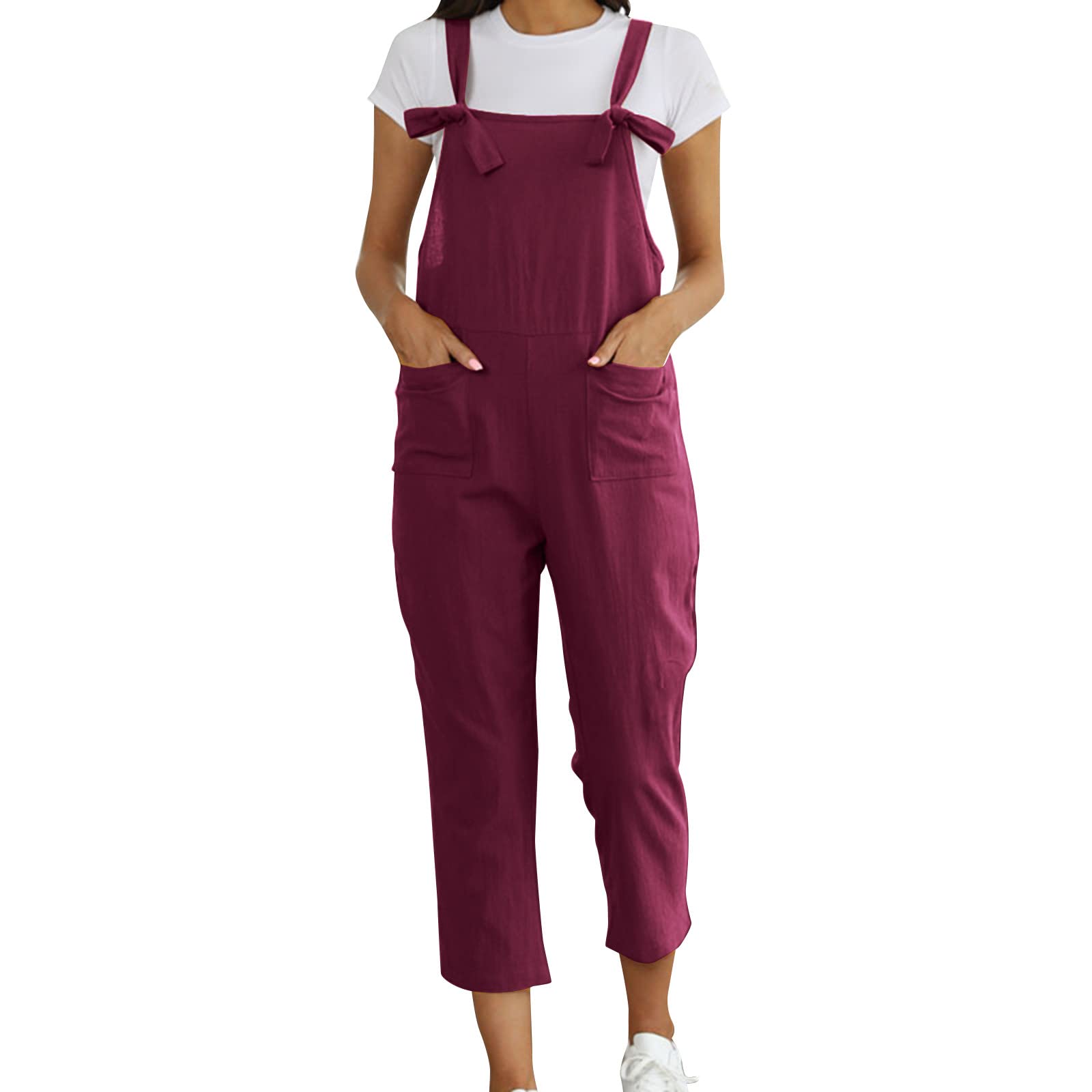 Women's Summer Casual Sleeveless Jumpsuit with Pockets - Solid Color Printed Loose Fit Romper for Daily Wear | Perfect for Beach, Vacation, and Christmas Party Outfits