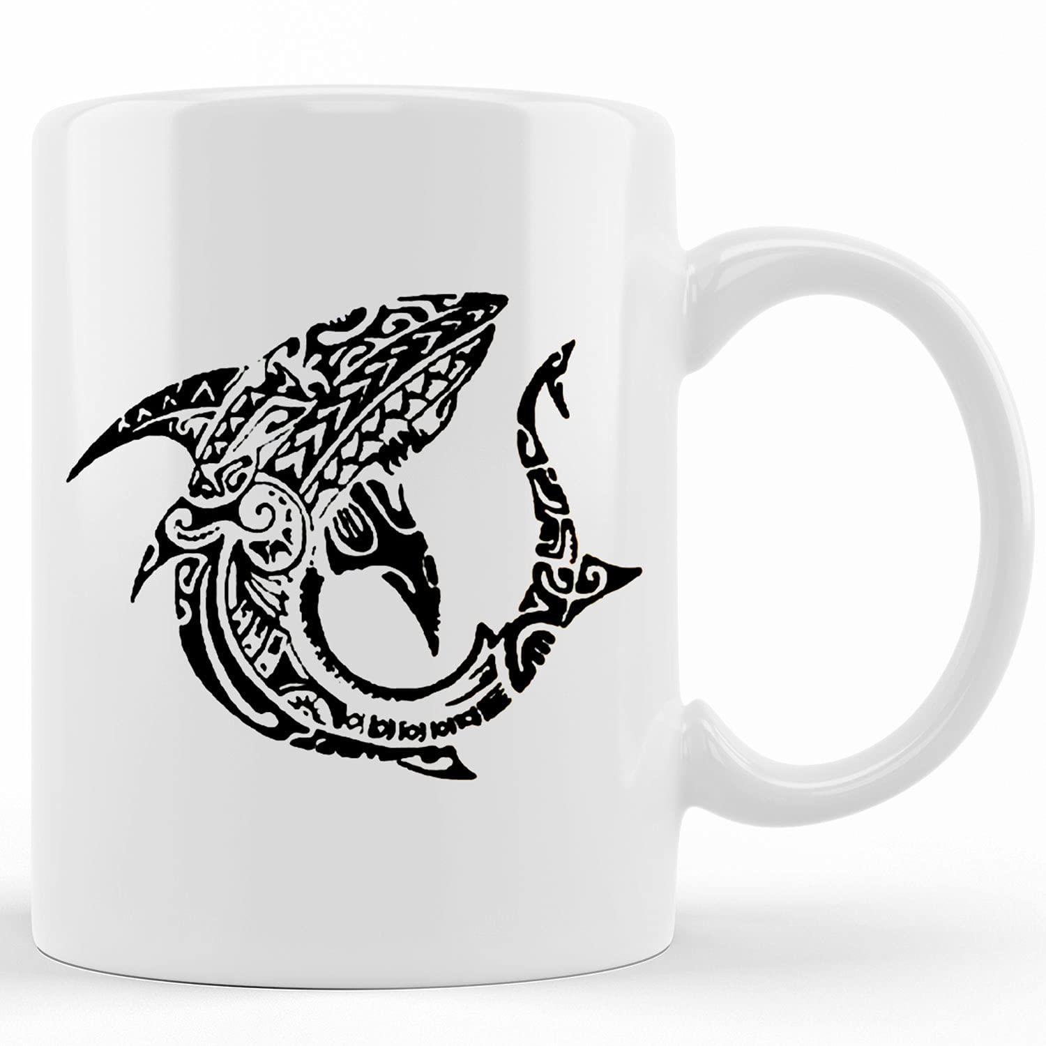 Personalized Polynesian Mandala Shark Ceramic Coffee Mug - 11oz or 15oz Custom Tea Cup - Unique Gift for Birthday, Christmas, Thanksgiving - Perfect for Home, Office & Beach Use