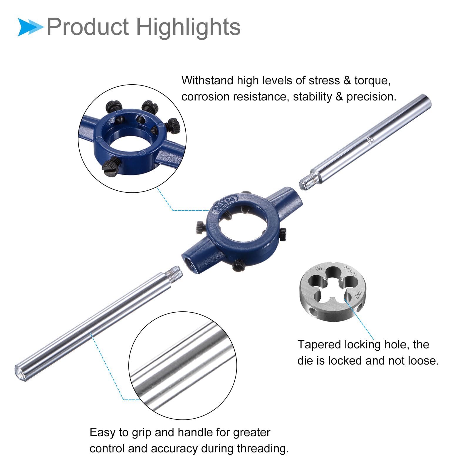 5/8-24 UNEF Thread Die Handle Set with 26mm-38mm OD / M12-M16 Die Wrench Tool Kit - Thread Repair Tool for Metal Pipes, Bolts & Automotive Parts - Perfect for DIY, Plumbing & Mechanical Repairs