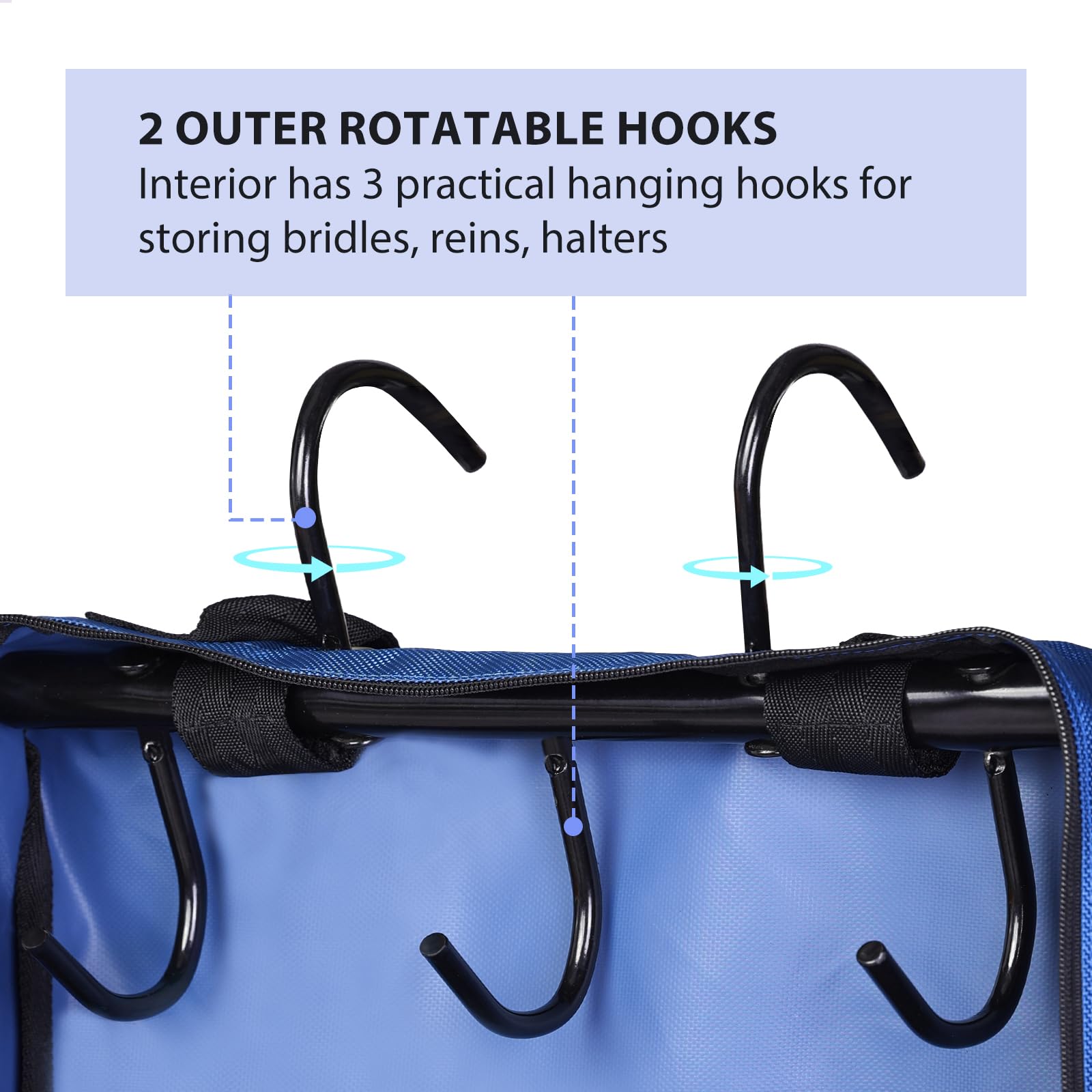 Harrison Howard Waterproof Horse Tack Carry Bag with 3-Prong Tack Rack - Durable Bridle/Halter Storage Bag in Blue - Perfect for Equestrian Travel & Stable Organization