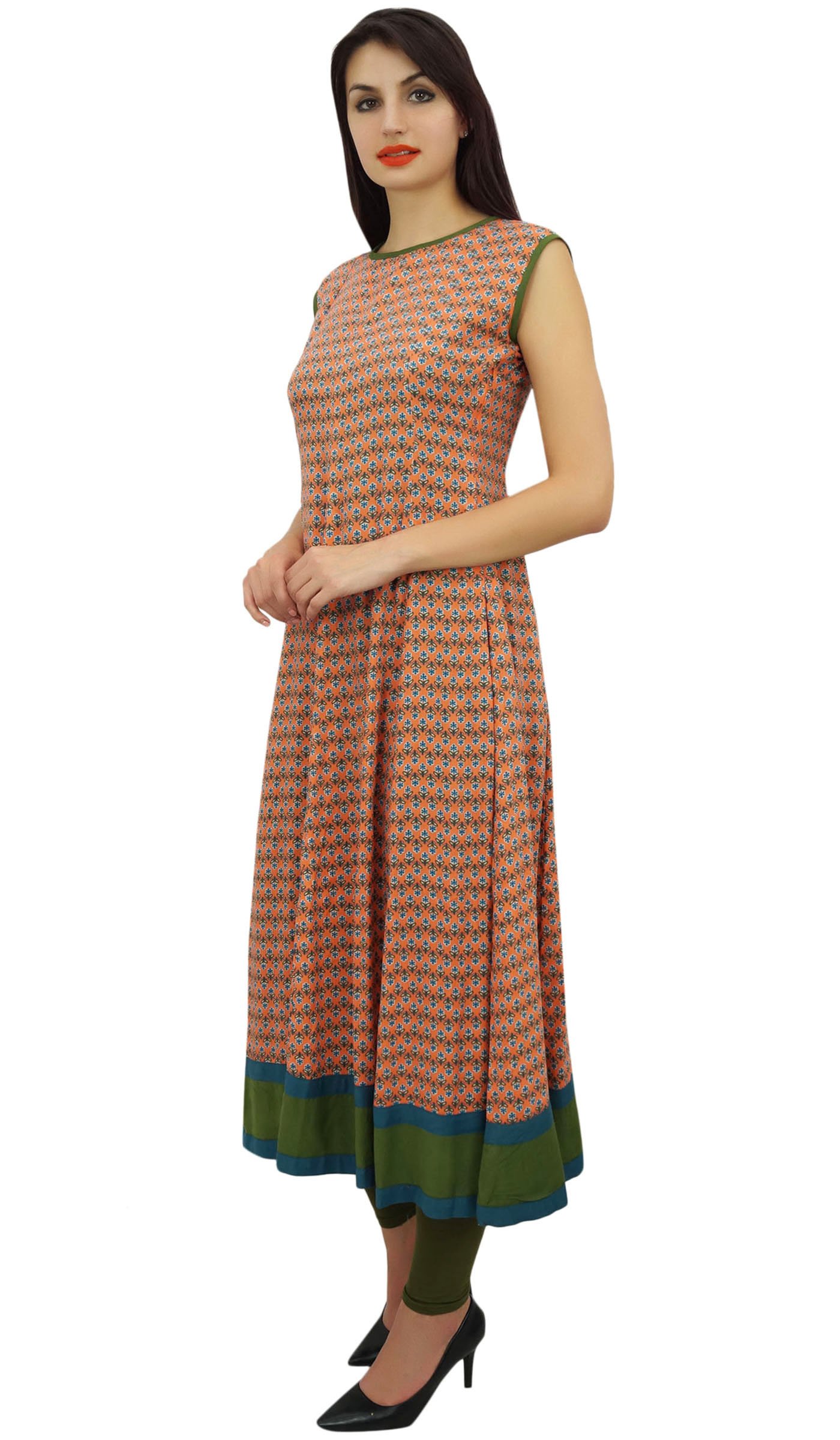 Flared Cotton Cambric Anarkali Printed Kurta Kurti - Women's Ethnic Indian Tunic Top for Festivals, Weddings & Casual Wear