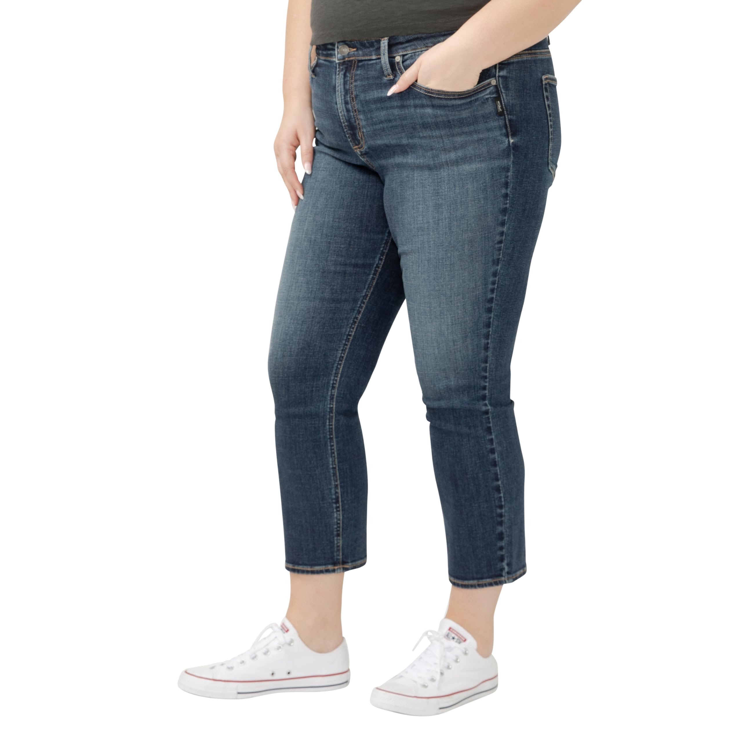 Silver Jeans Co. Women's Plus Size Most Wanted Mid Rise Straight Leg Jeans - Comfortable Stretch Denim Pants for Casual Wear, Work & Everyday Outfits