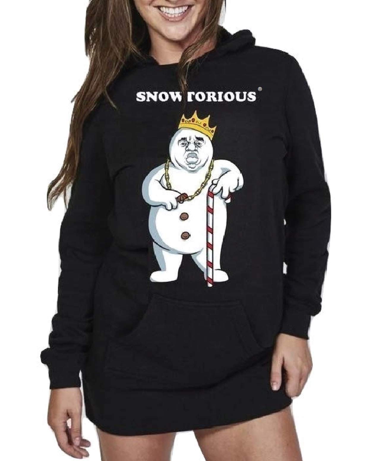 Snowtorious Ugly Christmas Sweater Hoodie Dress - Festive Holiday Party Outfit for Women - Cozy Winter Pullover Dress for Xmas Photos & Family Gatherings