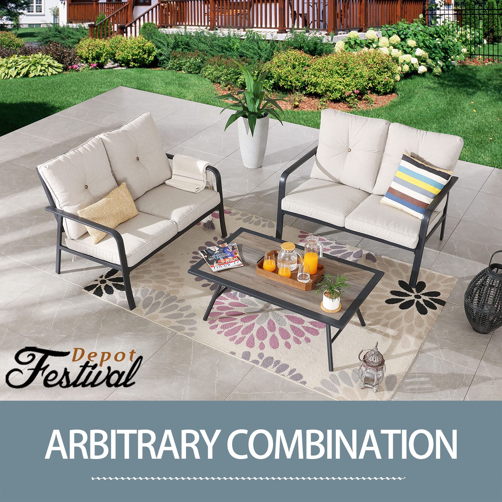 All-Weather 2-Seater Outdoor Loveseat with Metal Frame & Detachable Cushions - Patio Sofa for Porch, Balcony, Deck & Poolside - Beige - Perfect for Relaxing, Entertaining & Enjoying Outdoor Spaces