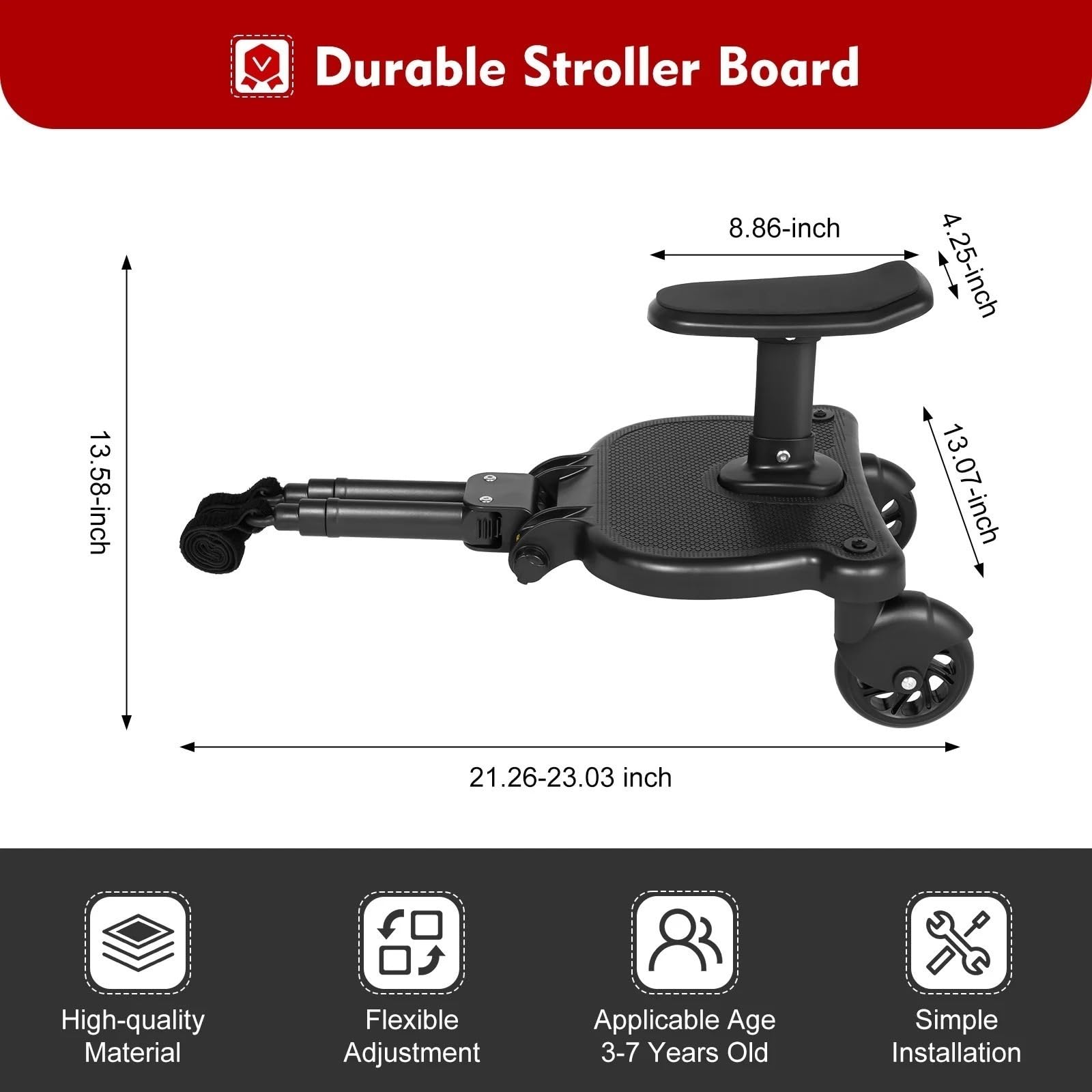 Universal 2-in-1 Stroller Board with Detachable Seat - Standing Ride-On Platform for Toddlers | Compatible with Most Strollers | Perfect for Shopping, Travel & Family Outings