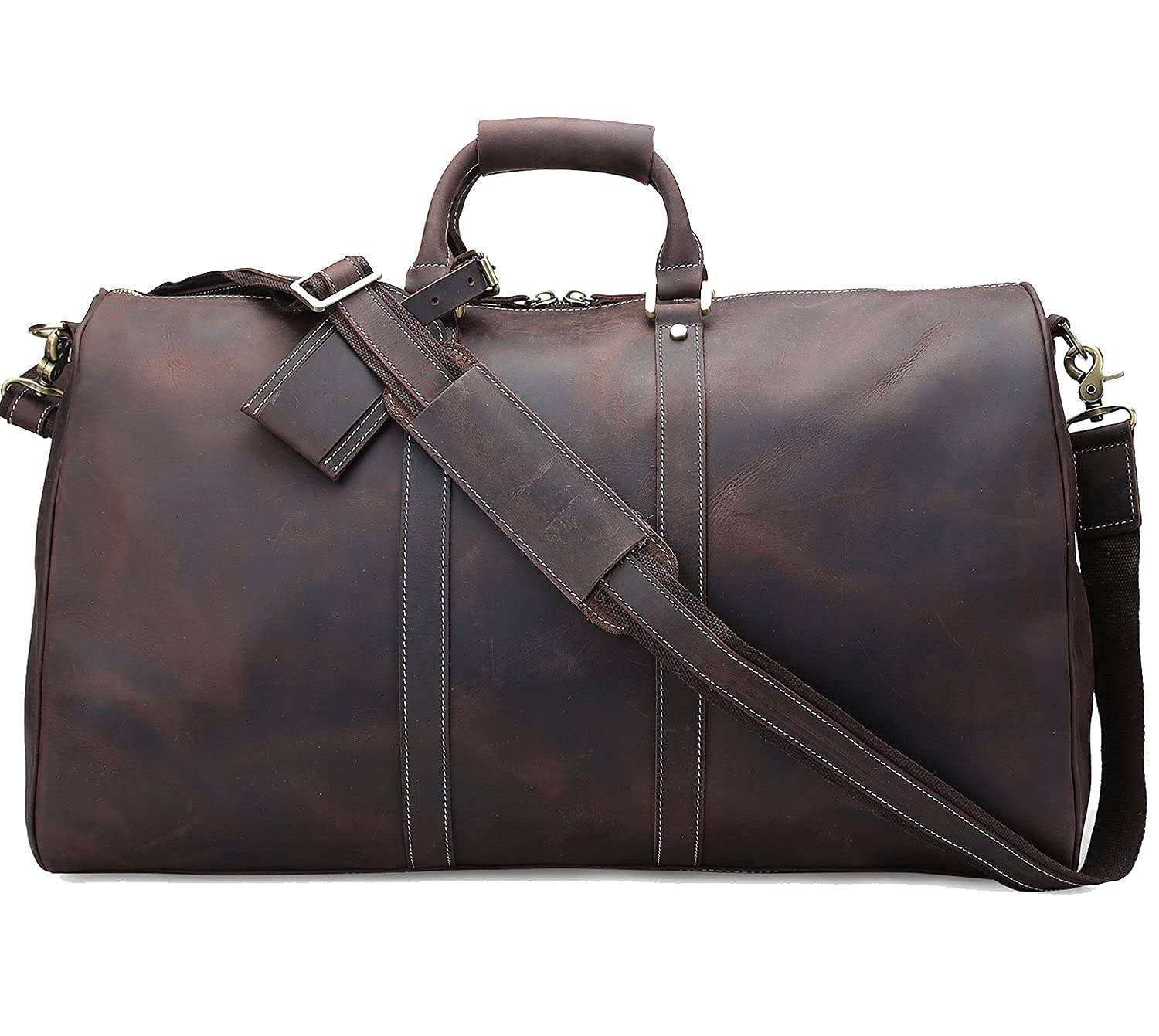 Polare 23 Inch Classic Full Grain Leather Travel Duffel Bag - Men's Weekender Overnight Duffle for Business Trips, Gym & Weekend Getaways