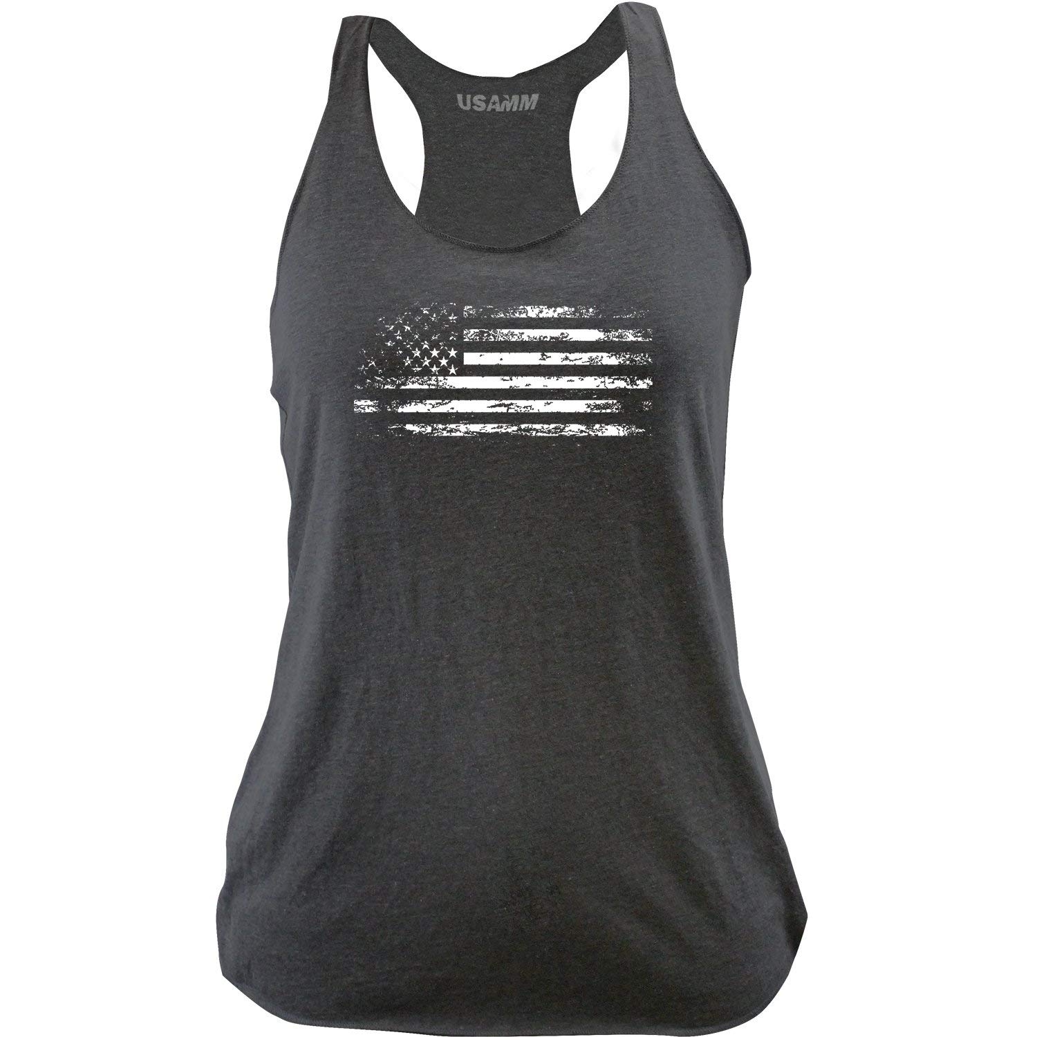 Women's Distressed American Flag Racerback Tank Top - Patriotic Vintage Style Summer Tops for Casual Wear, 4th of July, BBQ Parties & Outdoor Activities