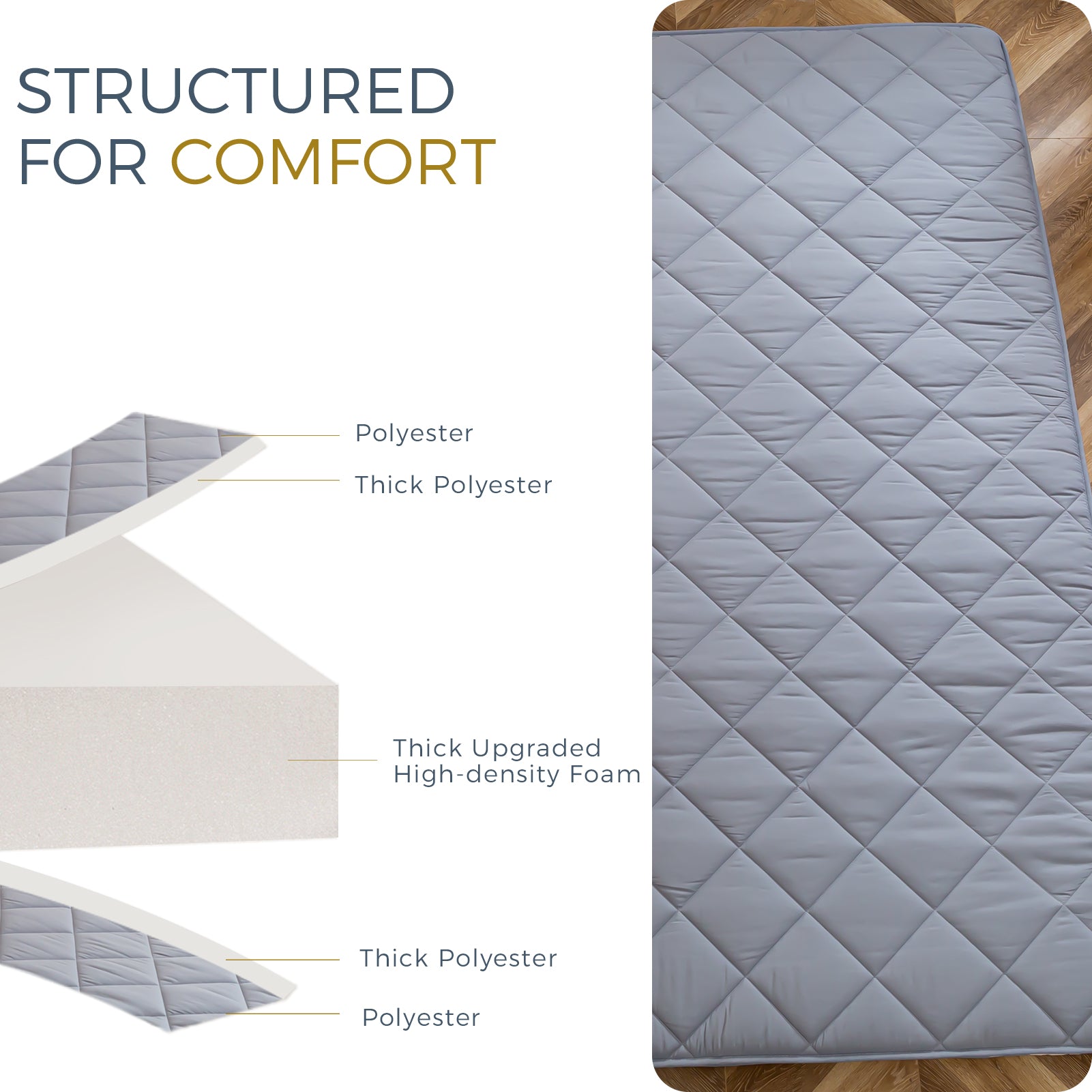 MAXYOYO 6-Inch Extra Thick Floor Futon Mattress - Diamond Quilting Design, Grey Memory Foam Mattress for Guest Bed, Dorm Room, or Living Room Floor Sleeping