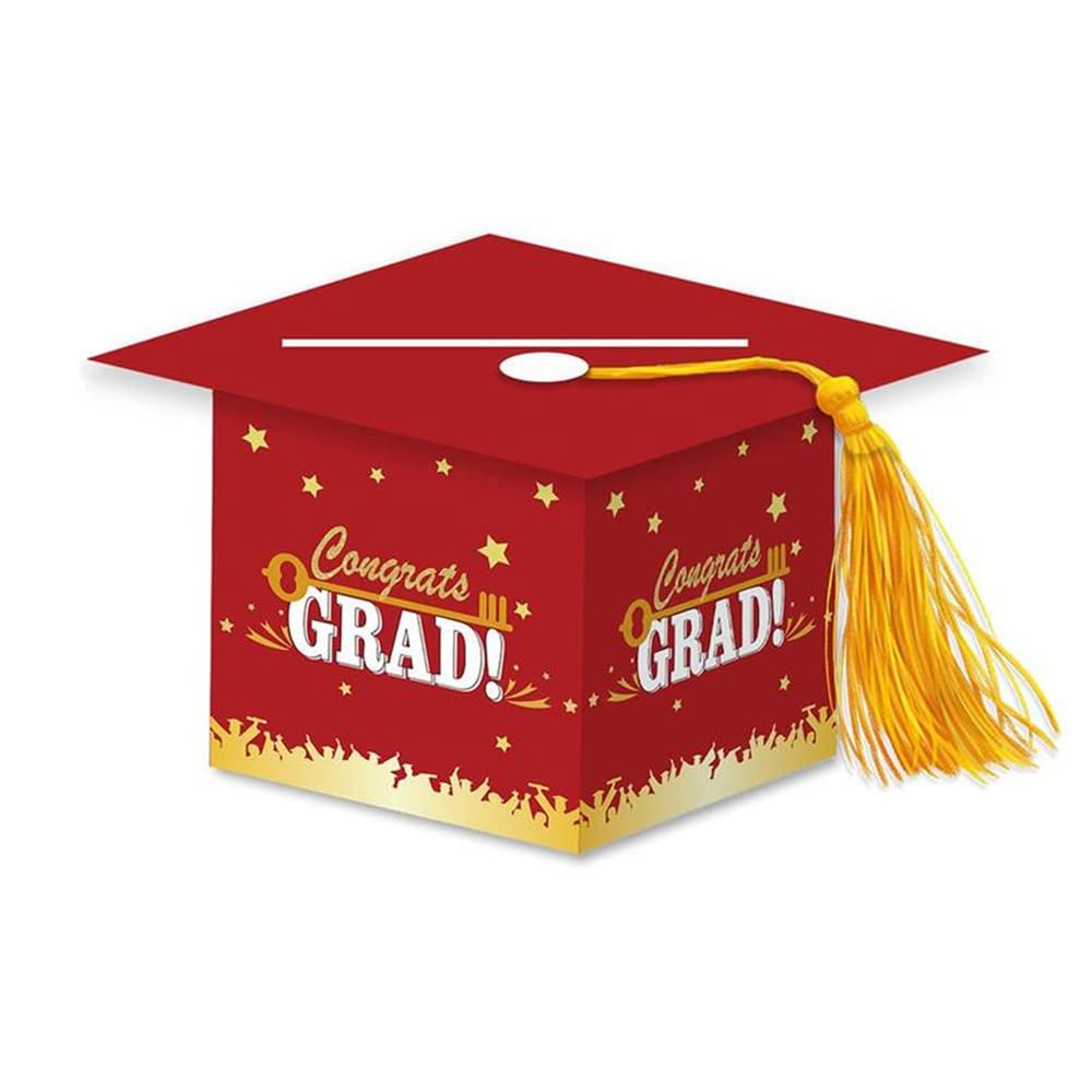 2022 Graduation Card Box with Tassel - Red Graduation Cap Gift Box for Graduation Party, Ceremony & School Events - Perfect for Grad Gifts, Money Holder & Party Decorations