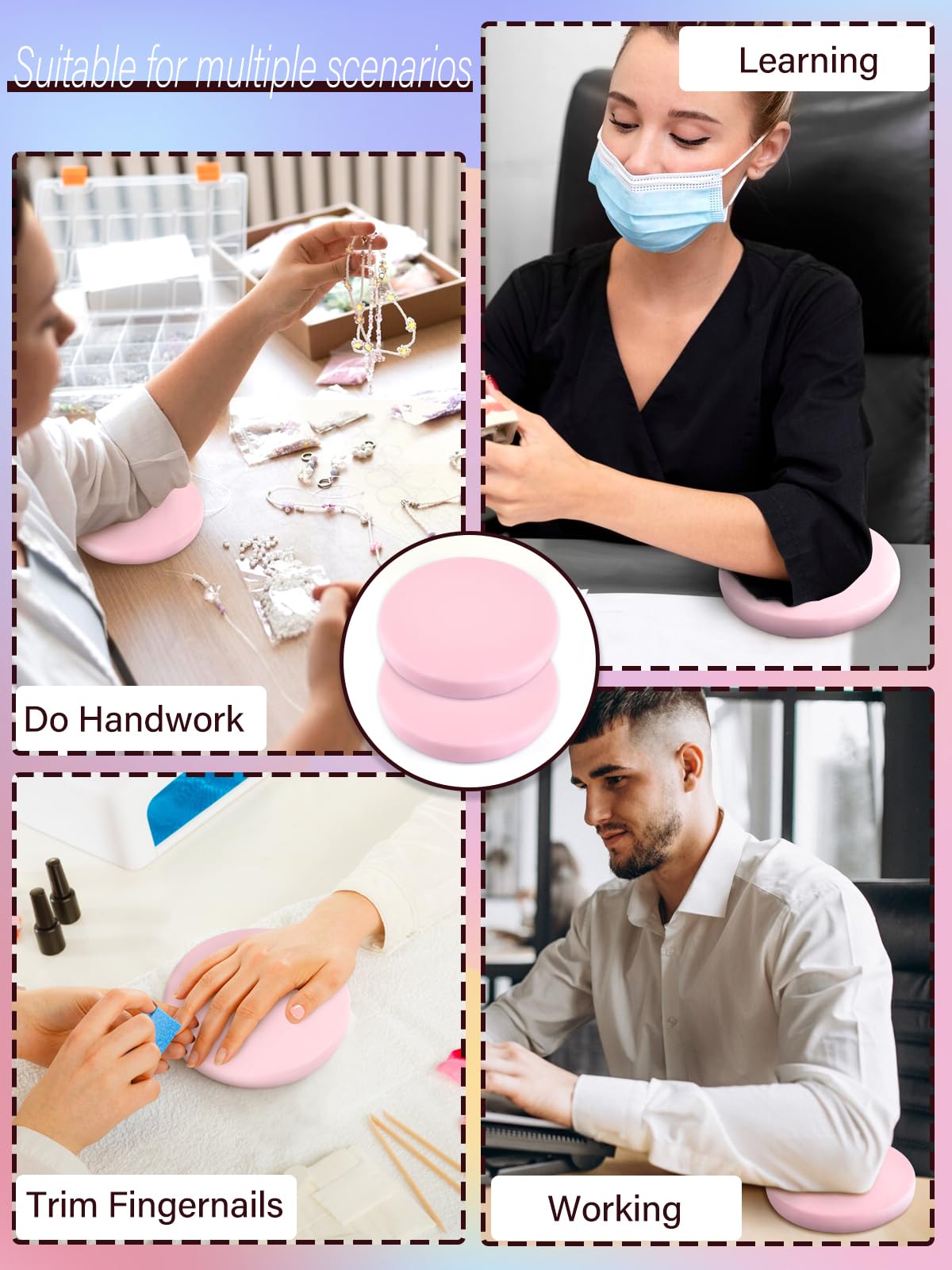 2PCS Nail Tech Elbow Rest Cushion - Soft Gel Arm Support Pad for Manicurists & Nail Artists - Ergonomic Hand Rest for Salon, Spa & Home Use (Pink)