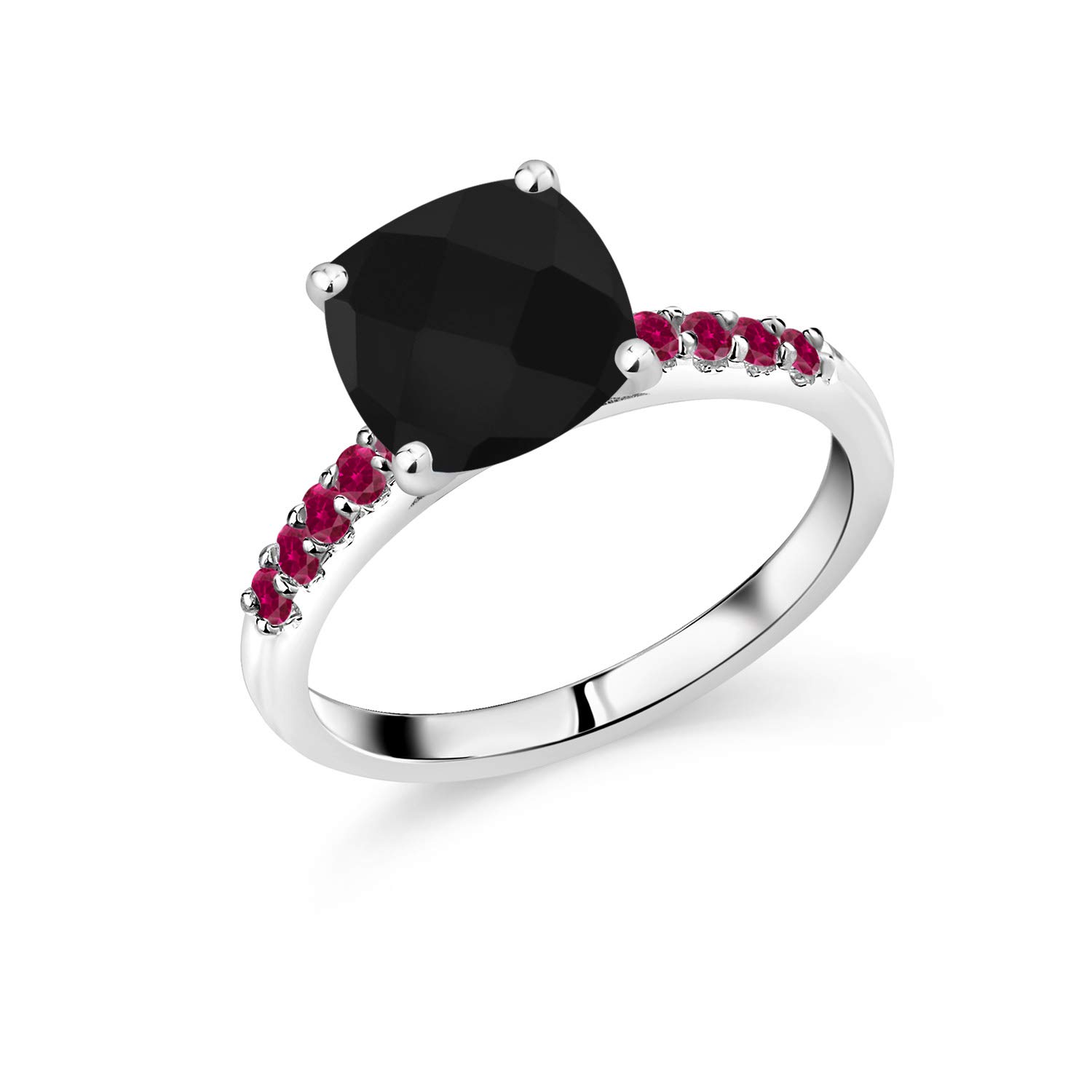 2.61 Ct Black Onyx & Red Ruby Cushion Checkerboard Ring in 10K White Gold - Elegant Jewelry for Women, Perfect for Weddings, Anniversaries & Special Occasions
