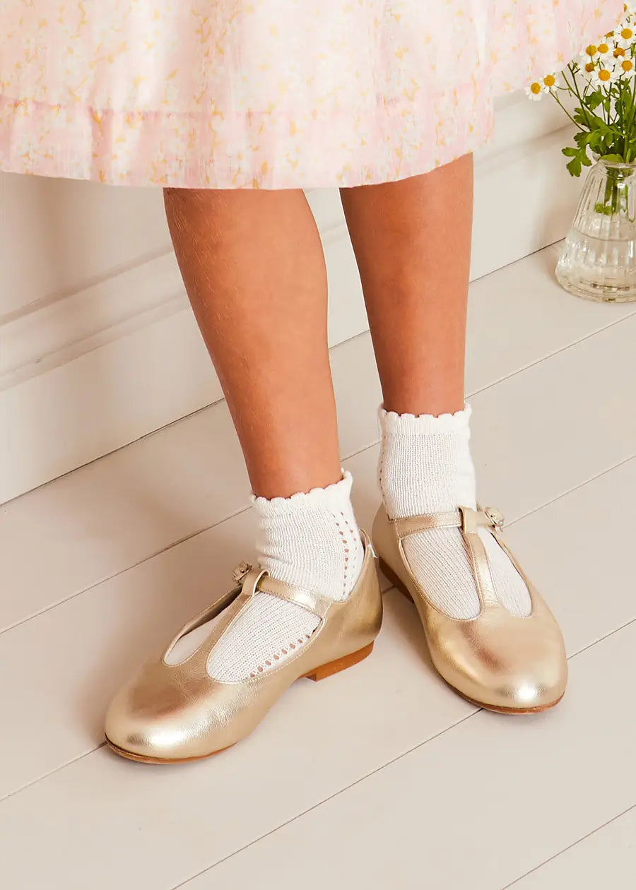 Gold Leather Charlotte Shoes for Women - Comfortable & Stylish (EU Sizes 24-35) - Perfect for Parties, Weddings & Formal Occasions