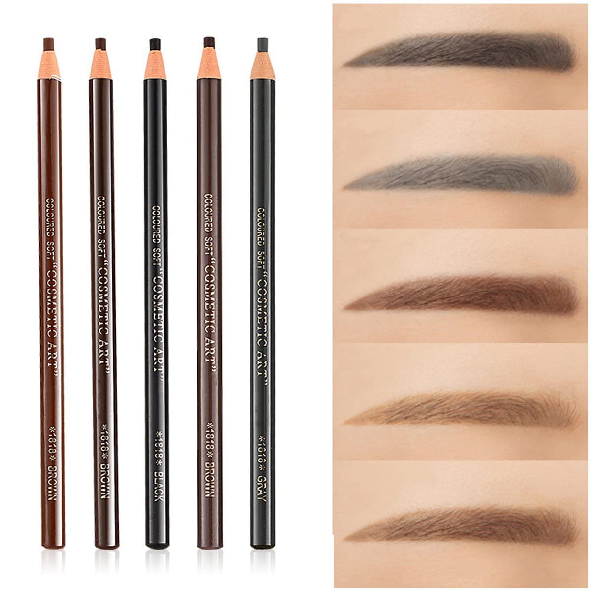 5pcs 5 Colors Peel-Off Eyebrow Pencil Set - Waterproof Eyebrow Makeup Kit with Spoolie Brush for Natural Looking Brows - Perfect for Daily Use, Salon & Professional Makeup Artists